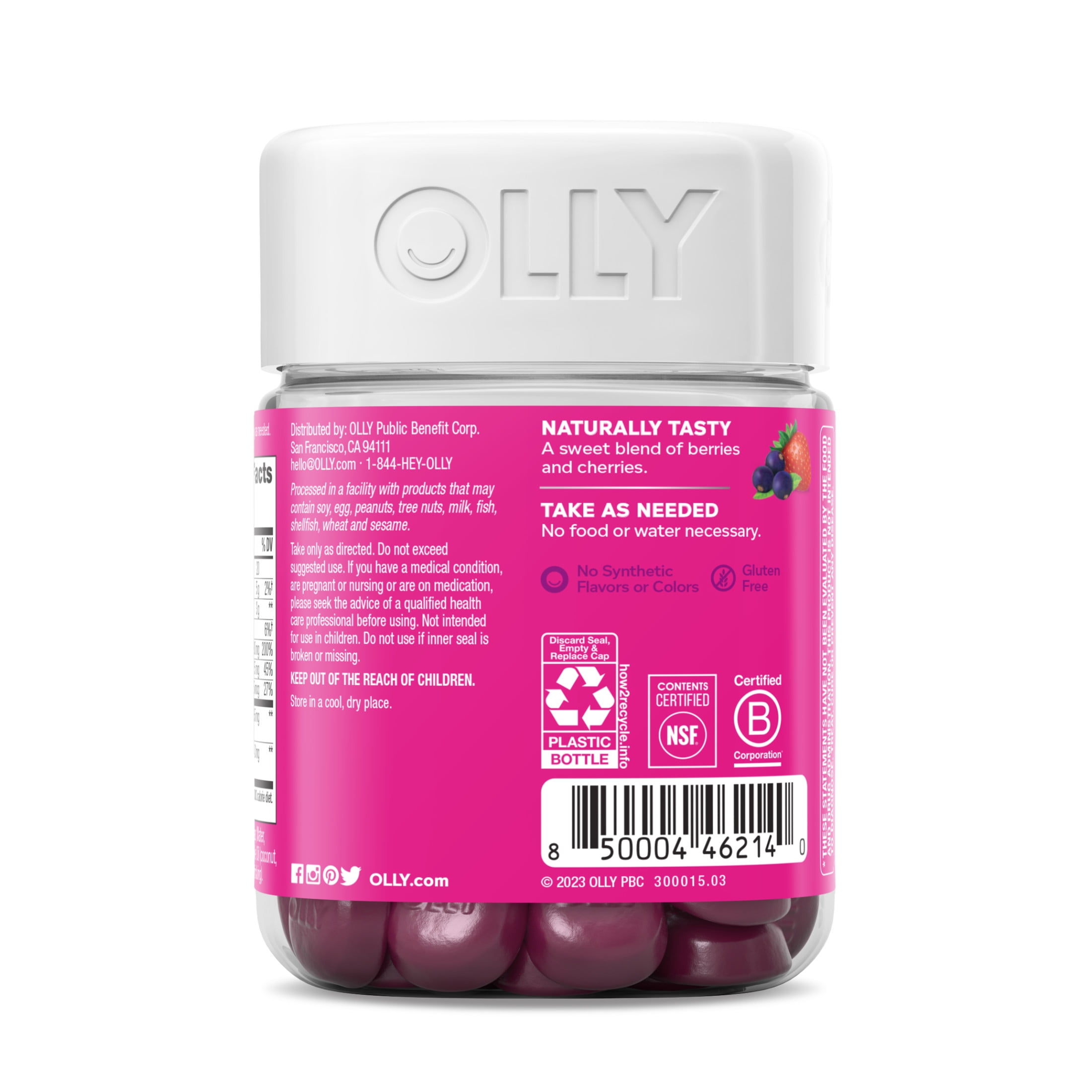 OLLY Immunity Gummy Elderberry Zinc Vitamin C Support Supplement Berry Flavor 45 Count