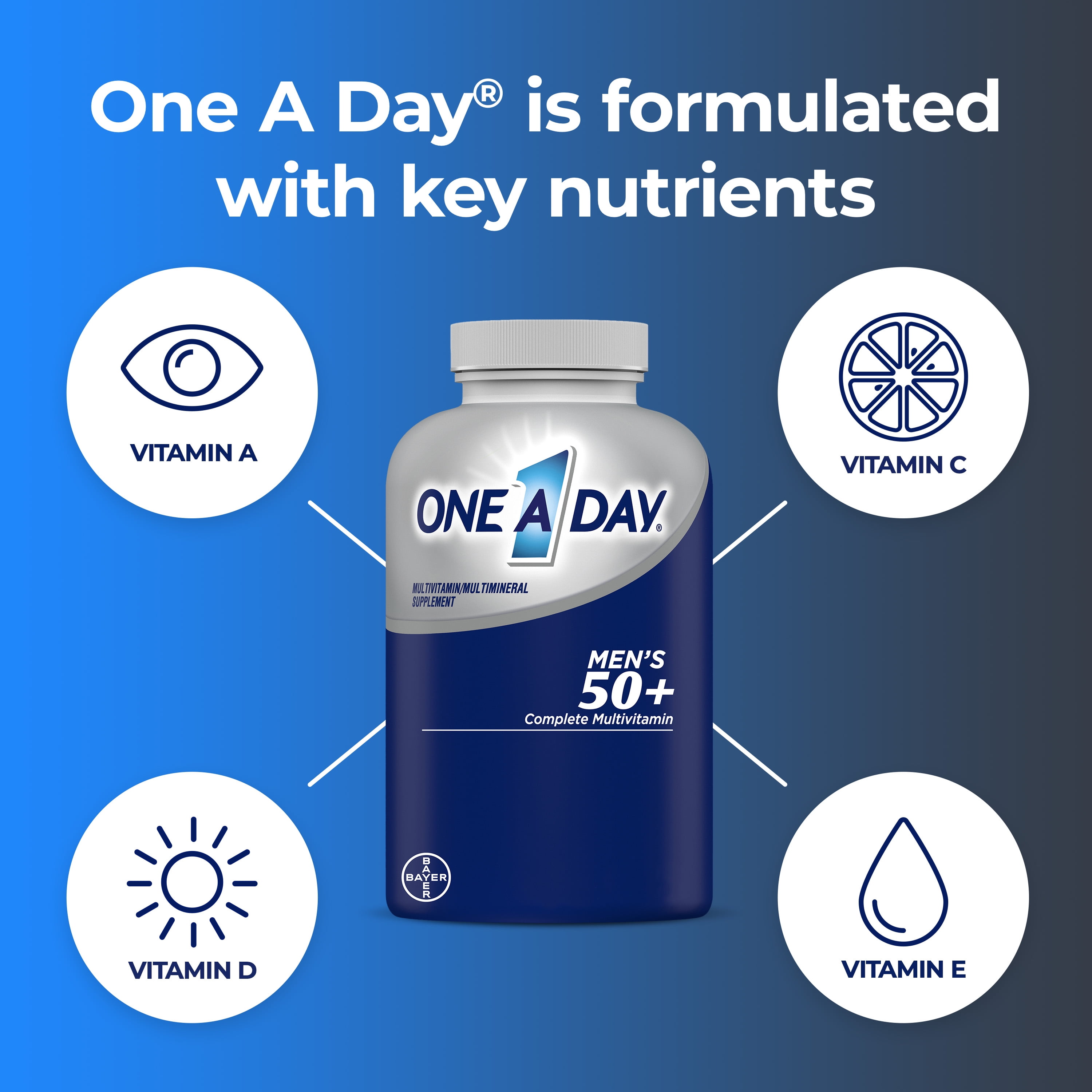 One A Day Men's 50 Plus Multivitamin Tablets 200 Count - Multivitamins for Men