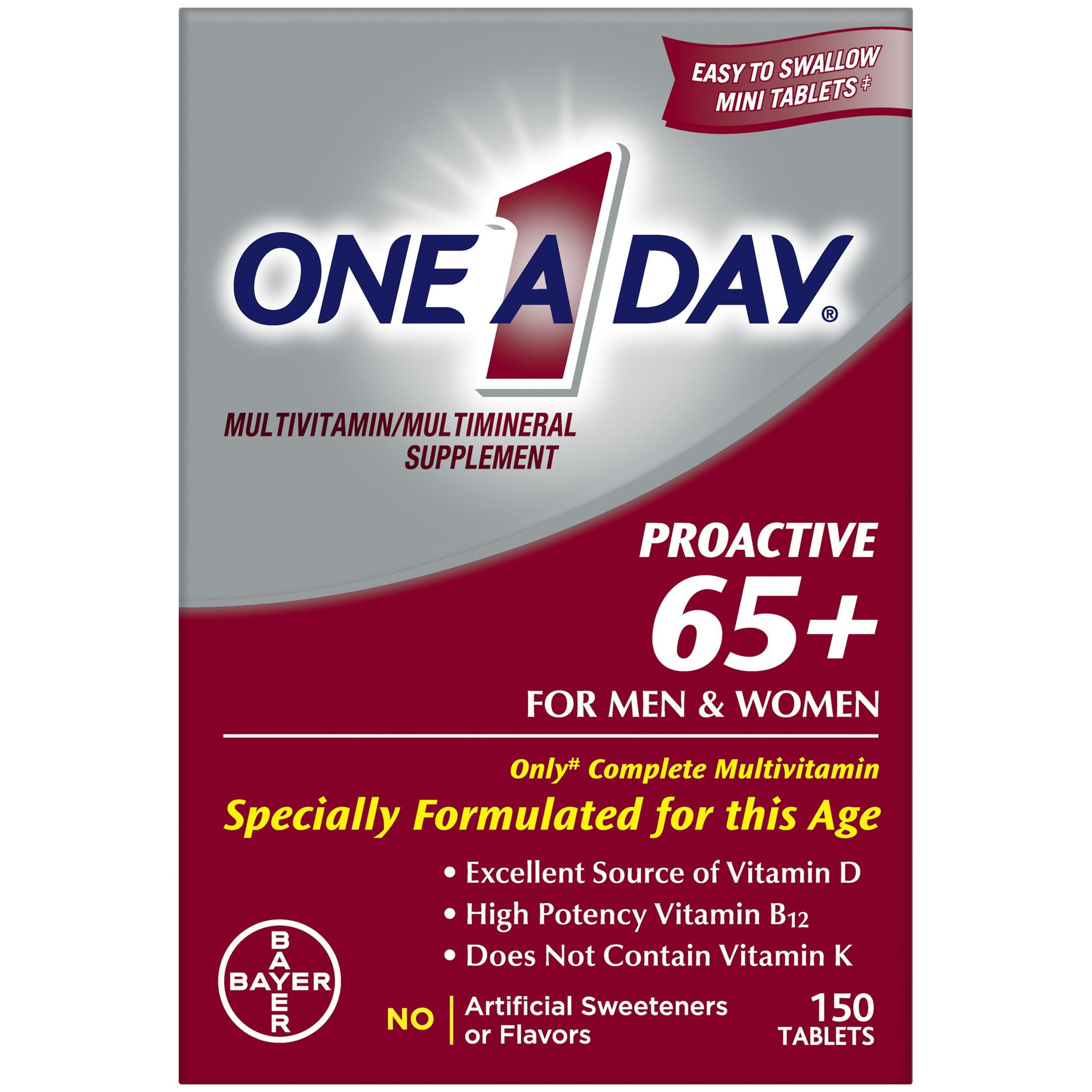 One A Day Proactive 65 Plus Multivitamin Tablets for Men and Women 150ct Pack of 2