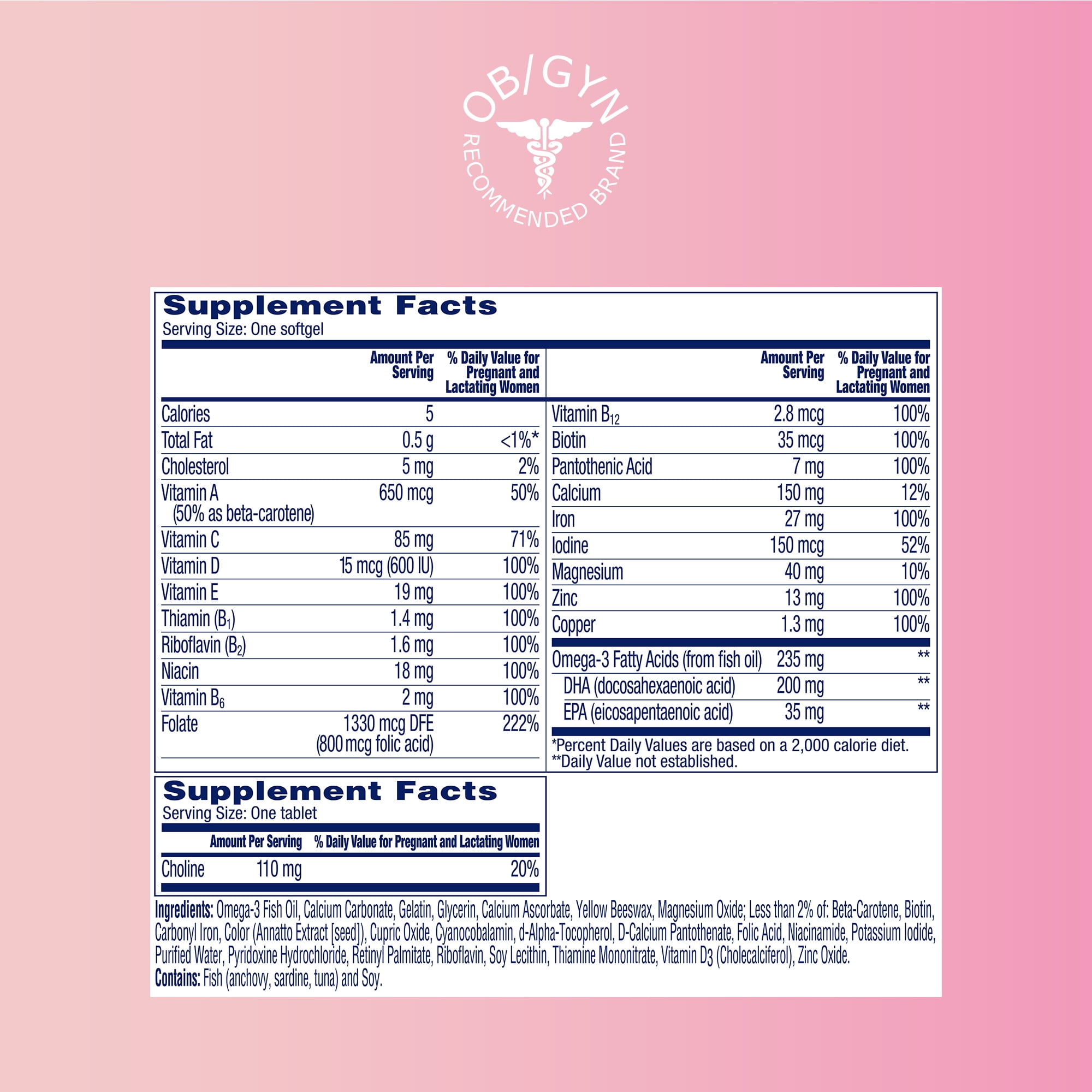 One A Day Advanced Prenatal Multivitamin with Choline 60+60 Count Pack