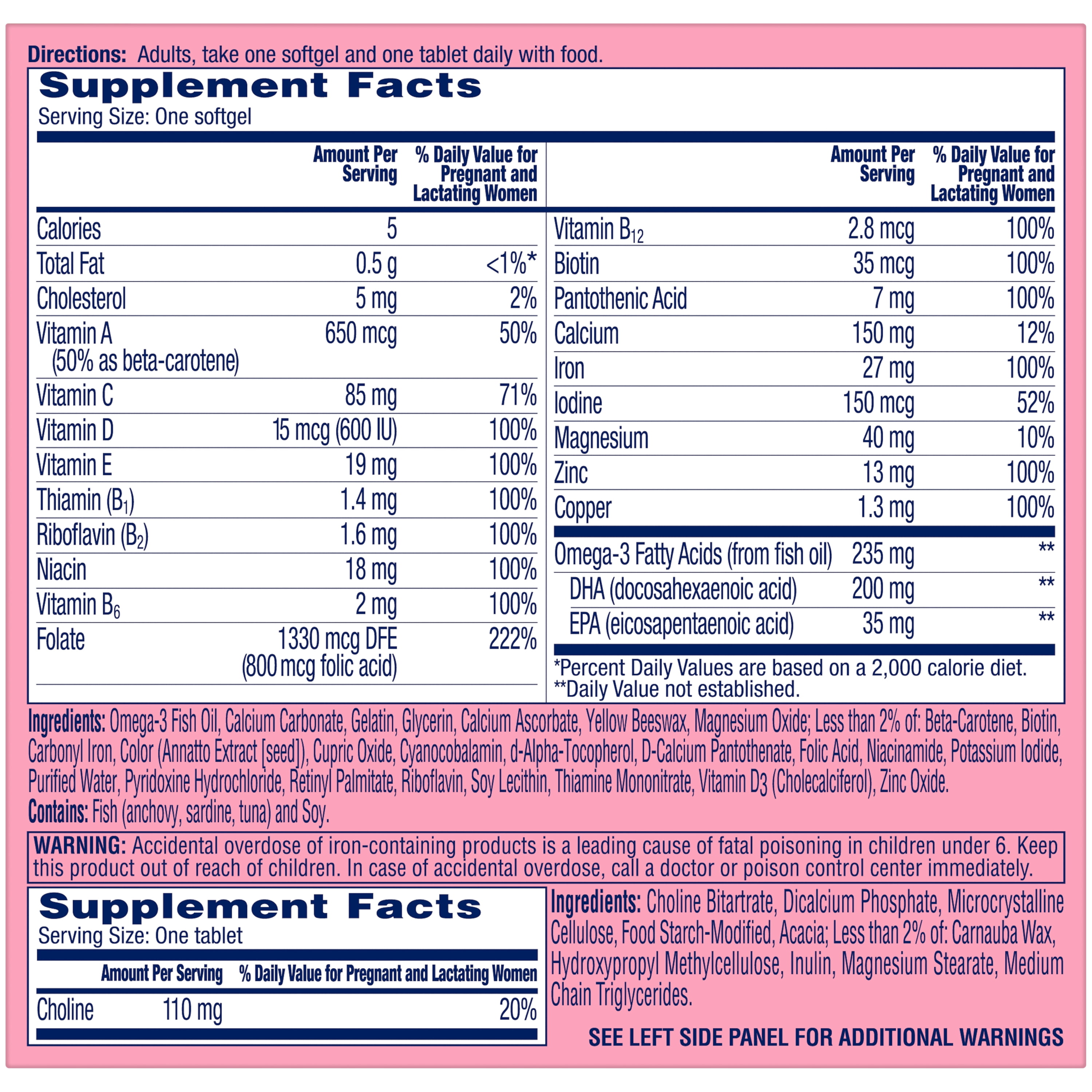 One A Day Advanced Prenatal Multivitamin with Choline 30 plus 30 Count 2 Pack