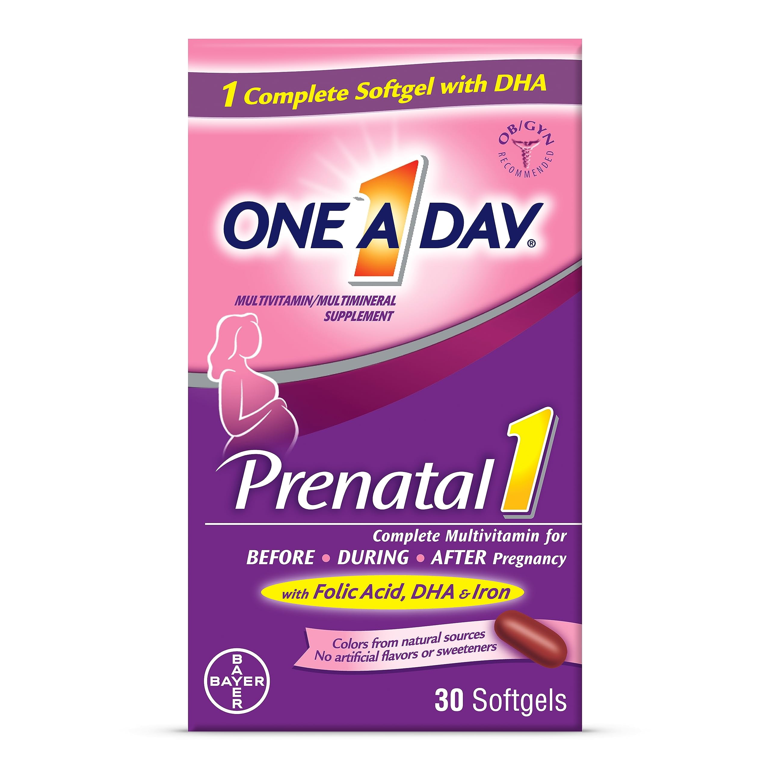 One A Day Women's Prenatal Multivitamin for Before During & Post Pregnancy Red 30 Count Pack 1