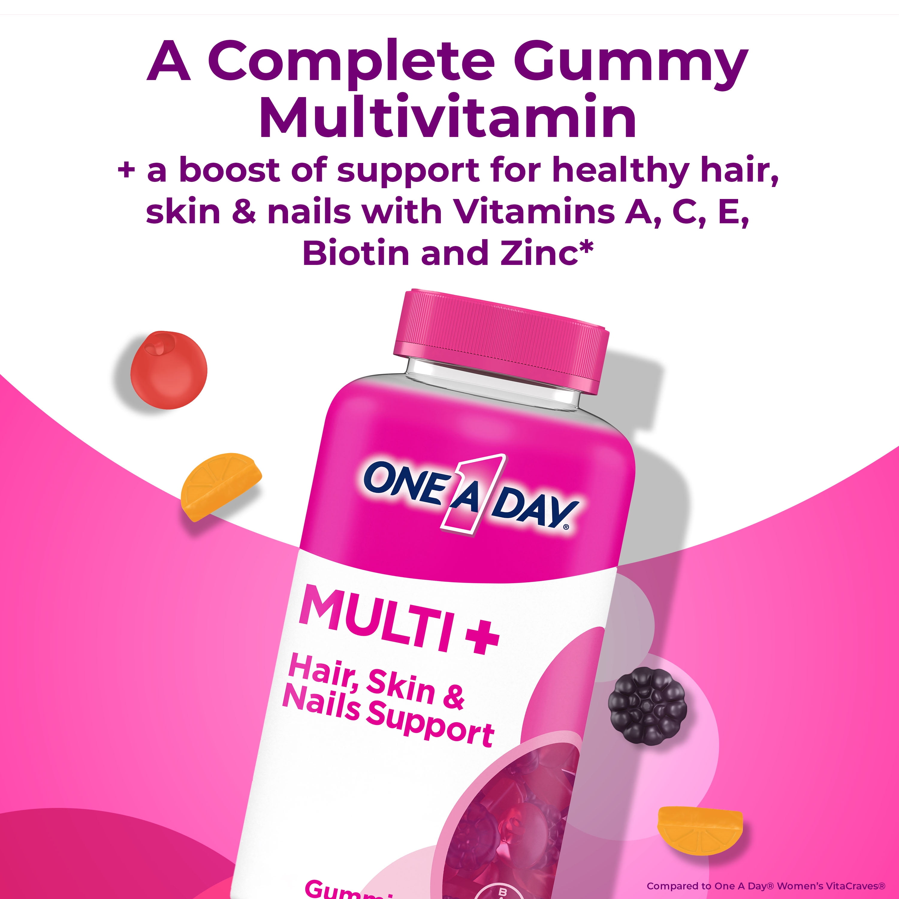 One A Day MULTI+ Hair Skin Nails Support Gummy Multivitamin 2 Pack 120 Count