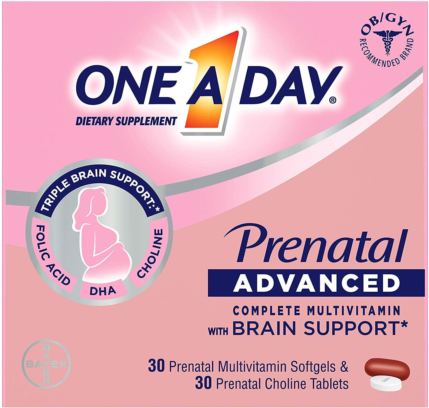 One A Day Womens Prenatal with Choline 30+30 ct Pack of 2