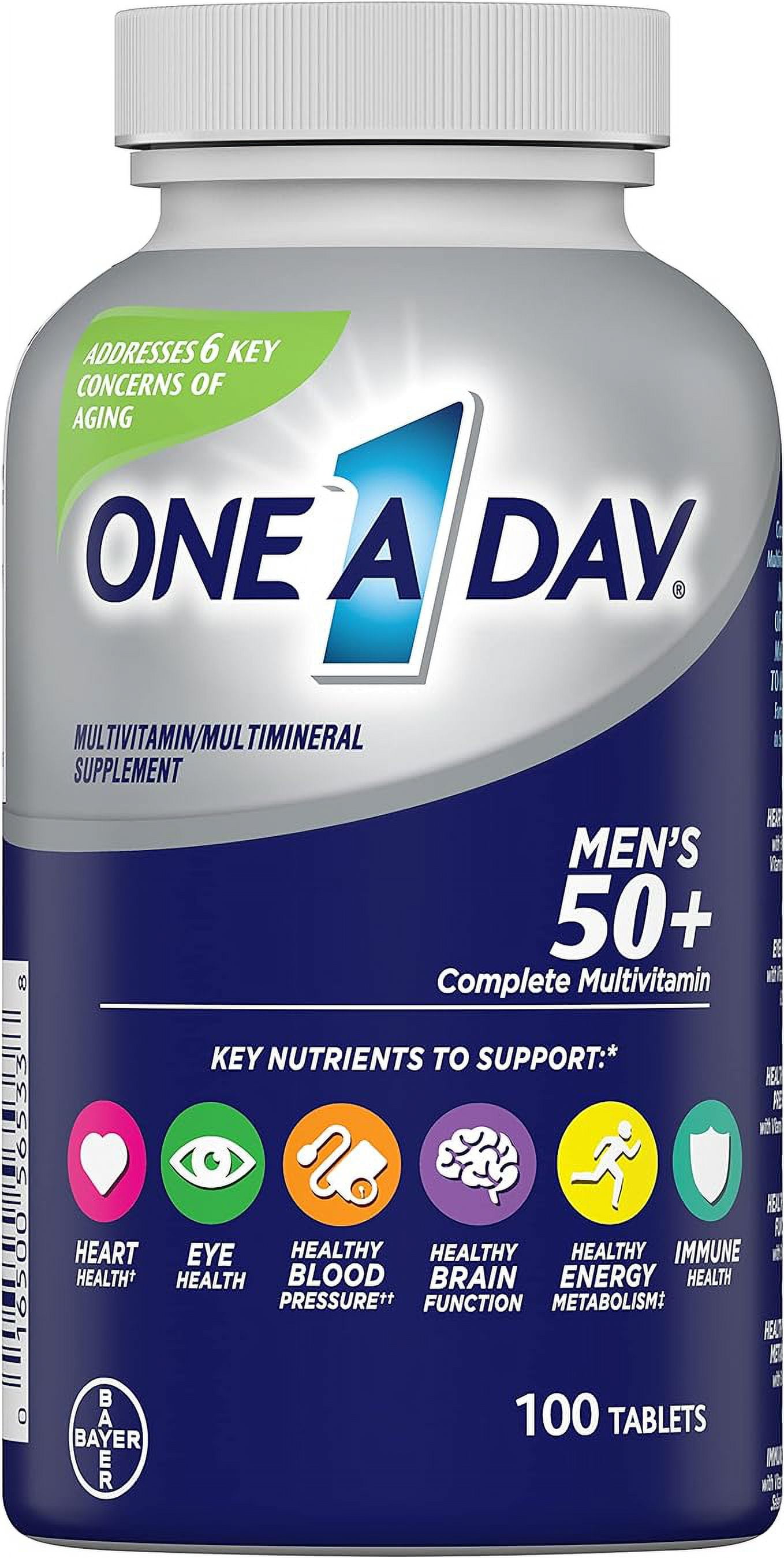 One A Day Men's 50 Plus Multivitamin Supplements with Immune Health Support Calcium Zinc and More 100 Tablets