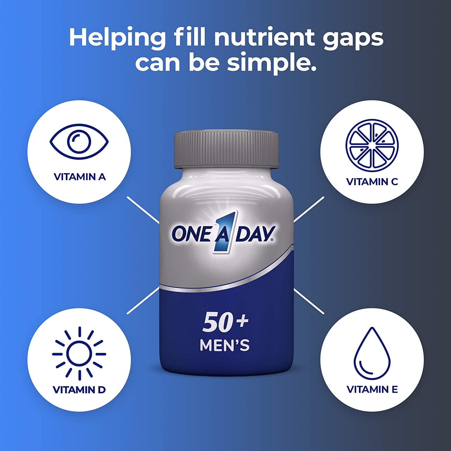One A Day Men's 50 Plus Multivitamin Supplements with Immune Health Support Calcium Zinc and More 100 Tablets