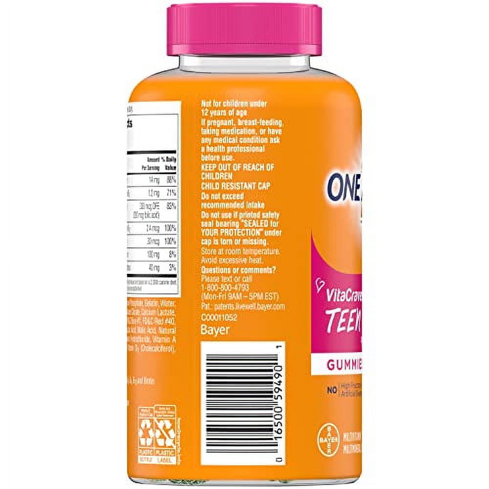 One A Day Teen for Her Multivitamin Gummies with Vitamin A C D E Zinc Immune Health Physical Energy Support 150 Count