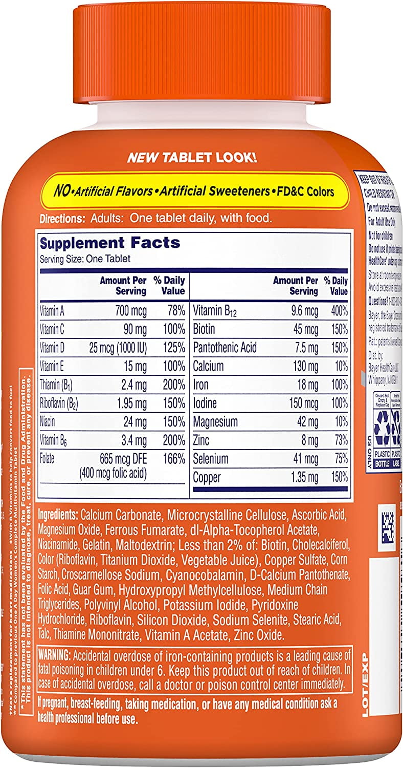 One A Day Women's Complete Multivitamin with Vitamin A B C D E Calcium Magnesium Immune Health Support 200 Count