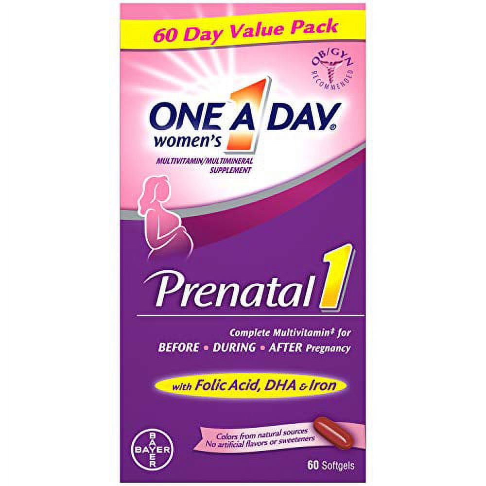 One A Day Prenatal Multivitamin for Women with Vitamin A C D B6 B12 Iron Omega-3 DHA 60 Count