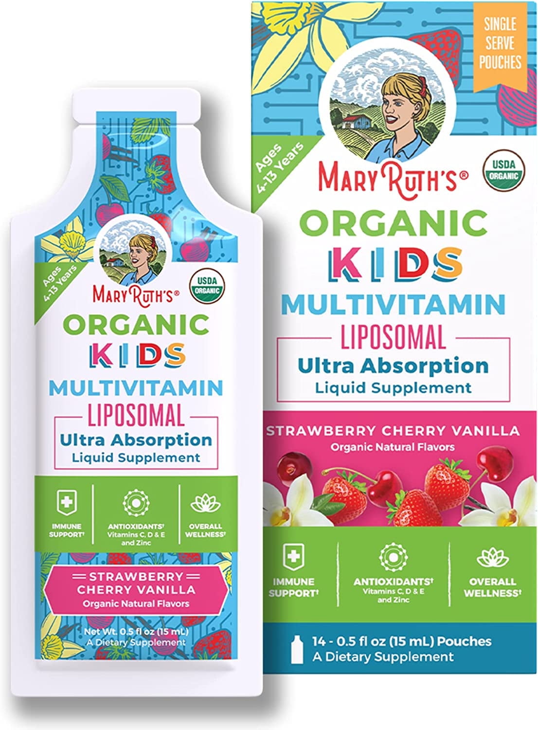 MaryRuth Organics USDA Organic Kids Multivitamin Liquid Vitamins Immune Support Supplement Vegan 14 Pack