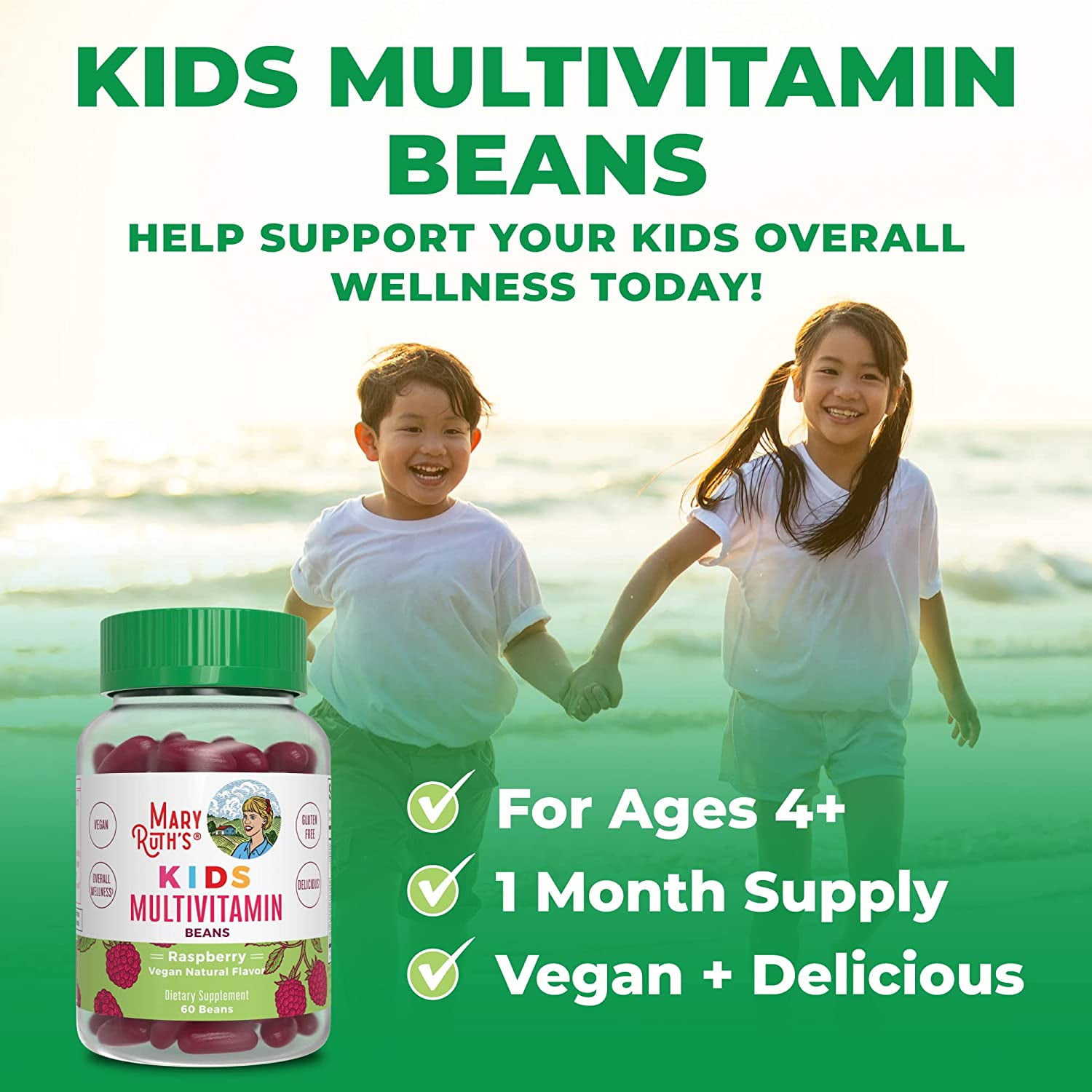 MaryRuth Multivitamin Vita-Beans Kids Chewable Ages 4+ Raspberry 60 Count