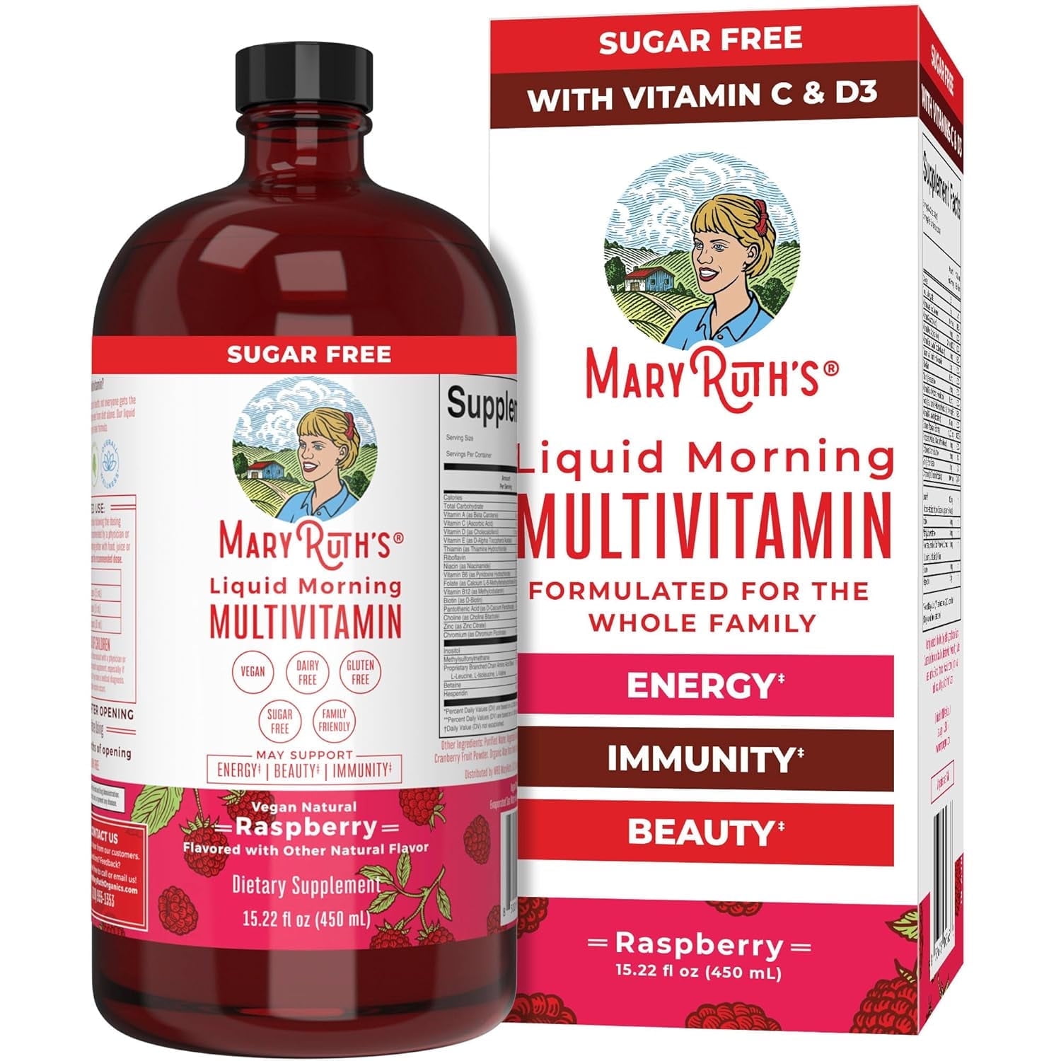 MaryRuths Liquid Morning Multivitamin for Adults and Kids Complete Daily Vitamins Raspberry 15.22 fl oz