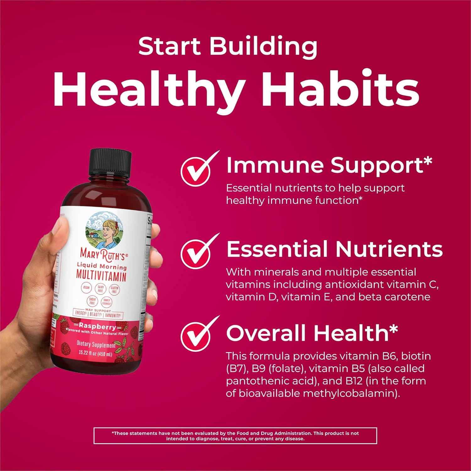 MaryRuths Liquid Morning Multivitamin for Adults and Kids Complete Daily Vitamins Raspberry 15.22 fl oz