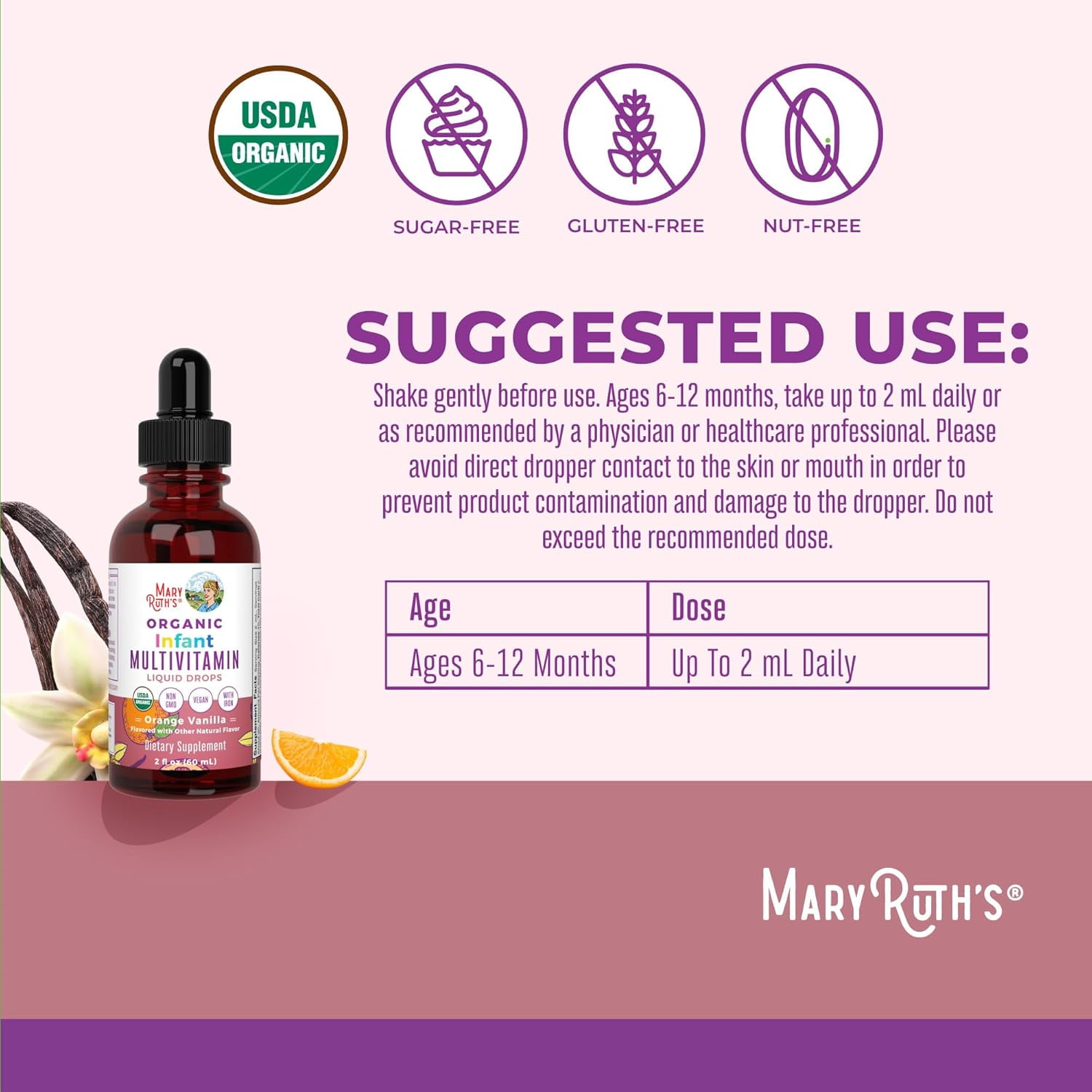 MaryRuth's USDA Organic Multivitamin Liquid Drops with Vitamin A C D Zinc Sugar Free Vegan Non-GMO 2 fl oz