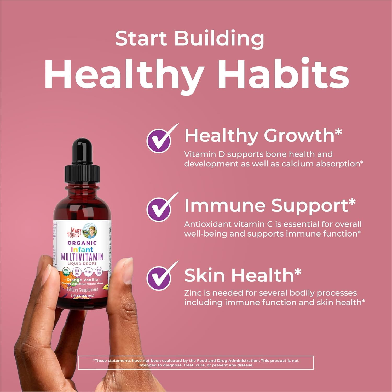MaryRuth's USDA Organic Multivitamin Liquid Drops with Vitamin A C D Zinc Sugar Free Vegan Non-GMO 2 fl oz