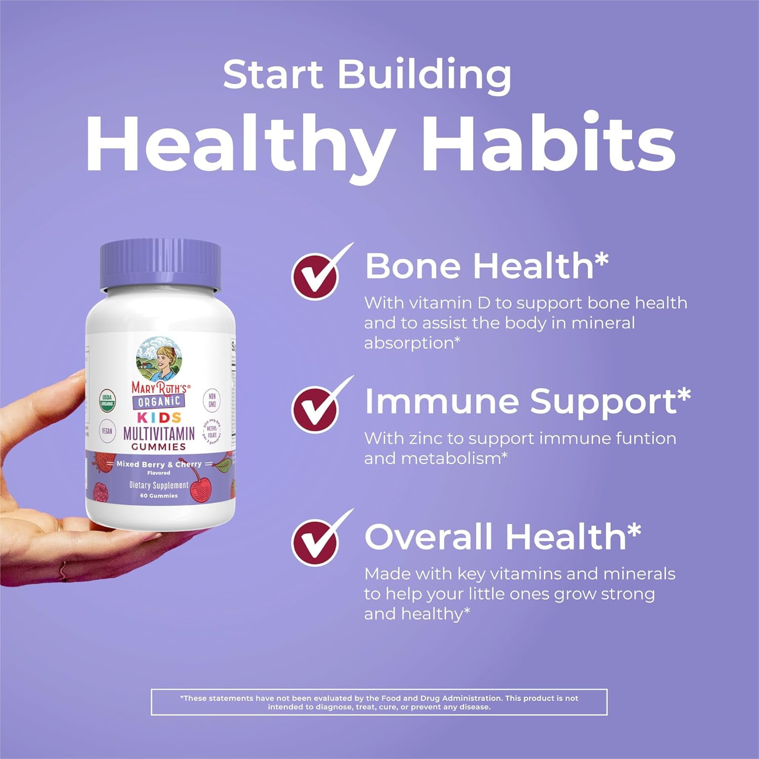 MaryRuth Organics Kids Multivitamin Gummies 60 Count for Ages 2+ - Vegan, 1-Month Supply - Only 2