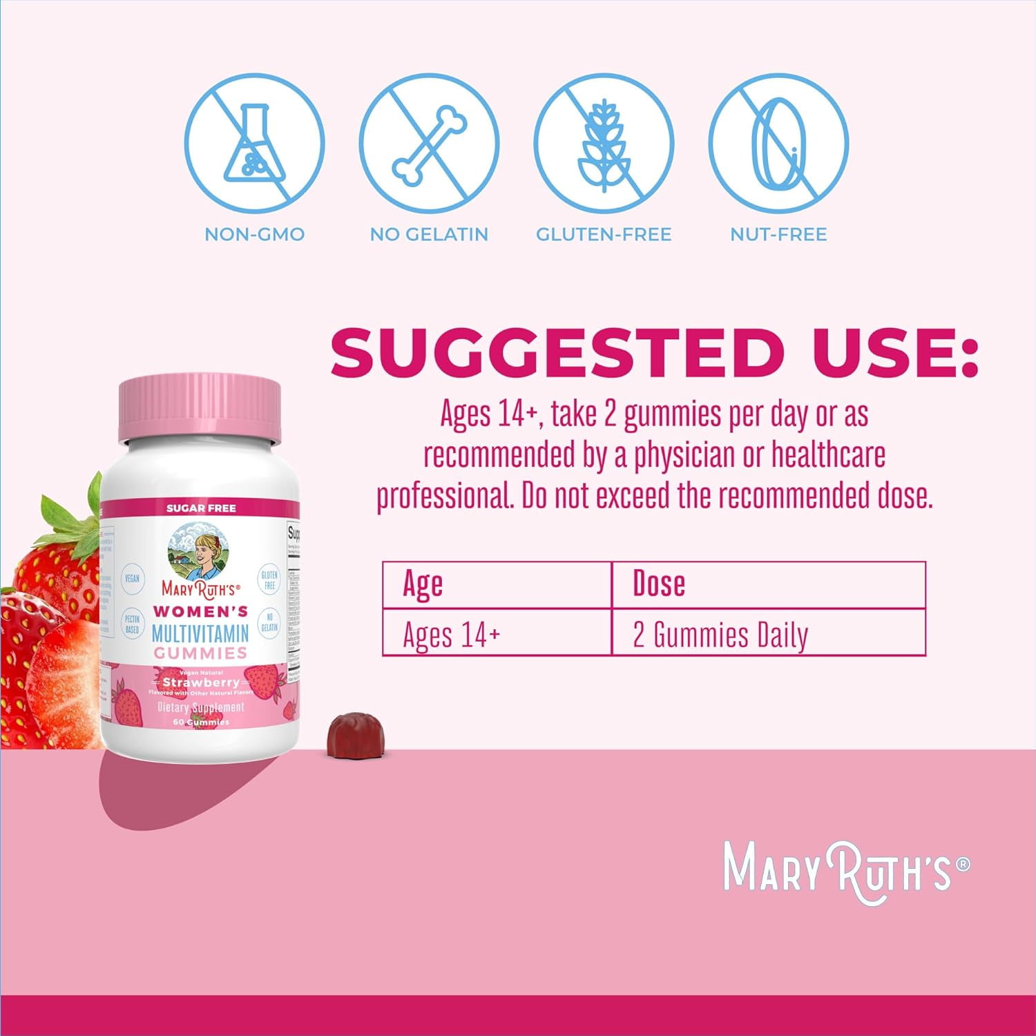 MaryRuths Womens Multivitamin Gummies Strawberry Flavor Sugar-Free 60 Count