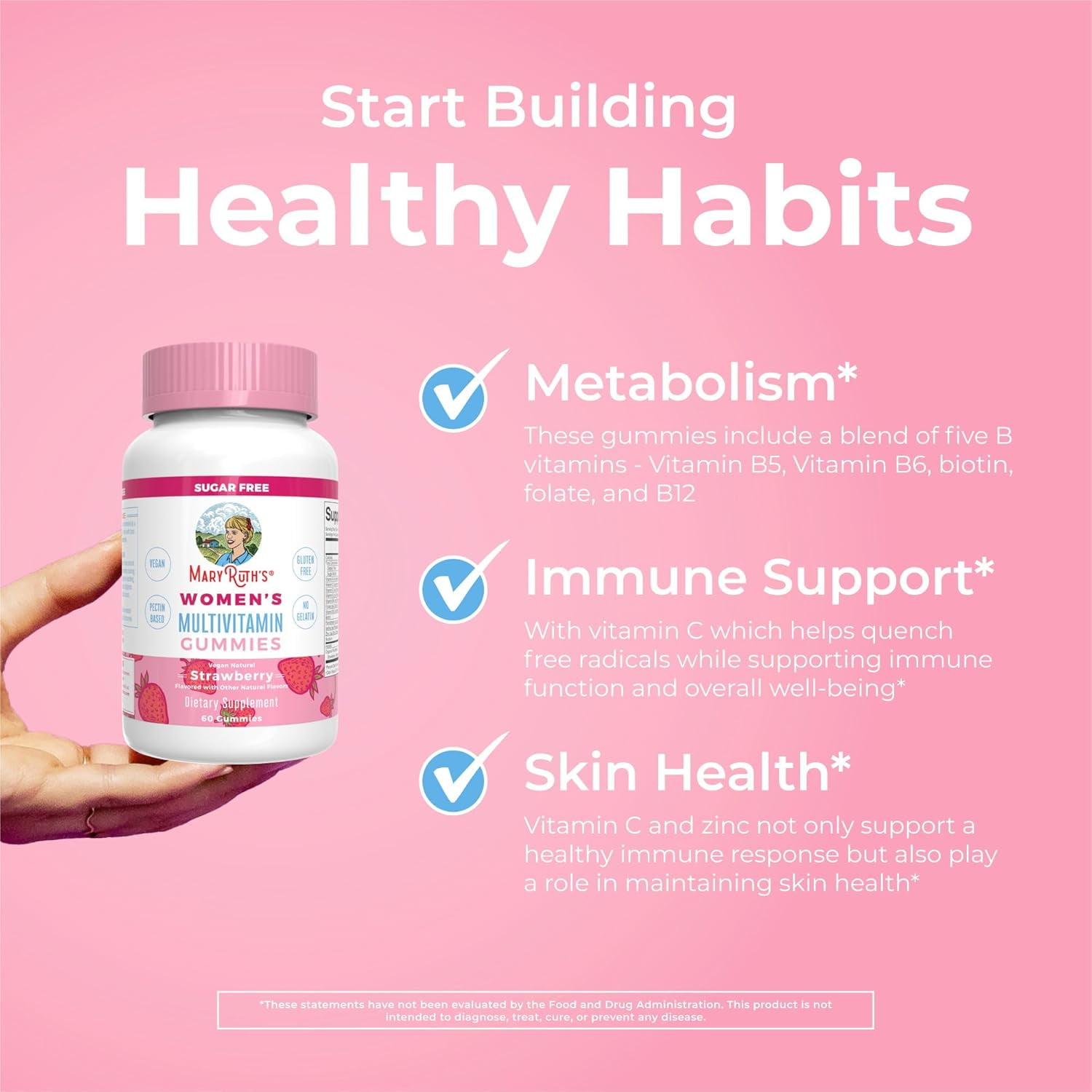 MaryRuths Womens Multivitamin Gummies Strawberry Flavor Sugar-Free 60 Count