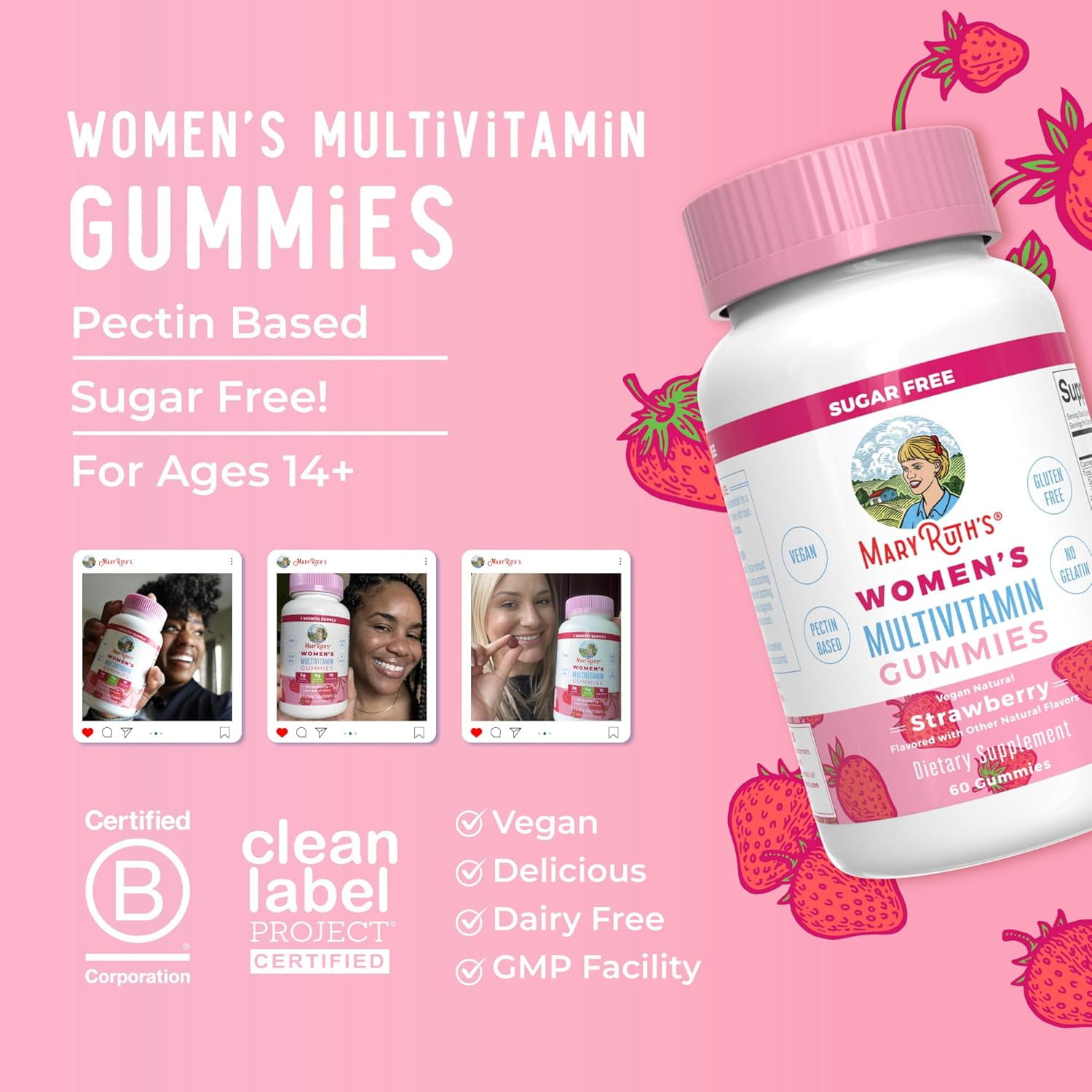 MaryRuths Womens Multivitamin Gummies Strawberry Flavor Sugar-Free 60 Count