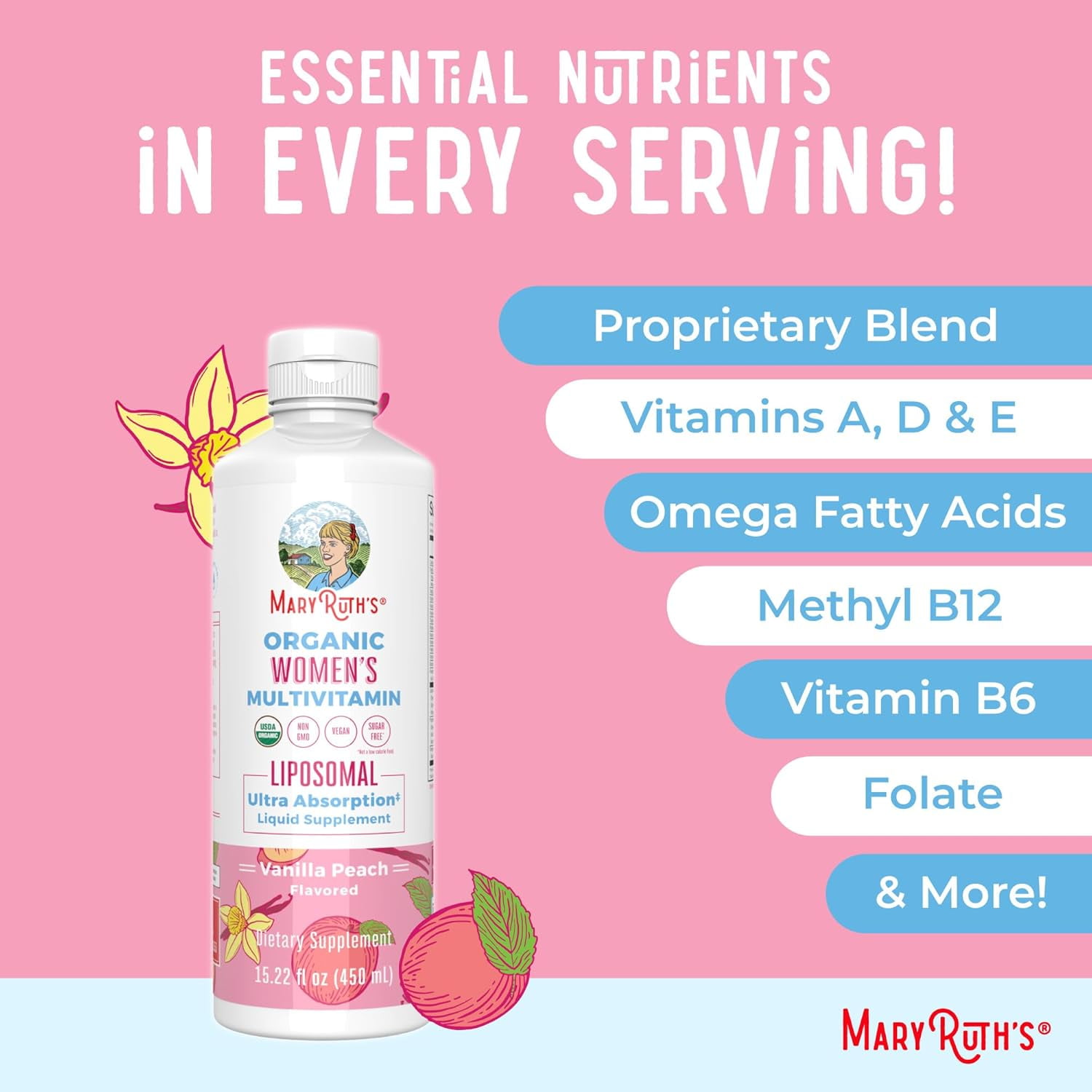 Maryruth Organics Women's Liquid Multivitamin for Health Hormone Balance 15.22 oz 450 ml