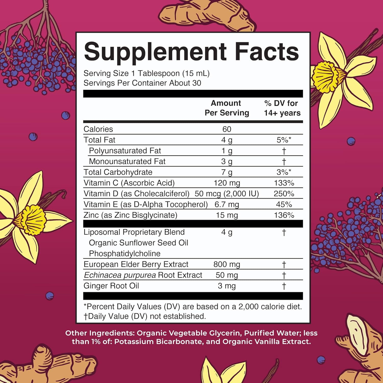 MaryRuth Organics 7-in-1 Immunity Support Liposomal Vitamin C D3 E Zinc Elderberry Echinacea Ginger 15.22 fl oz
