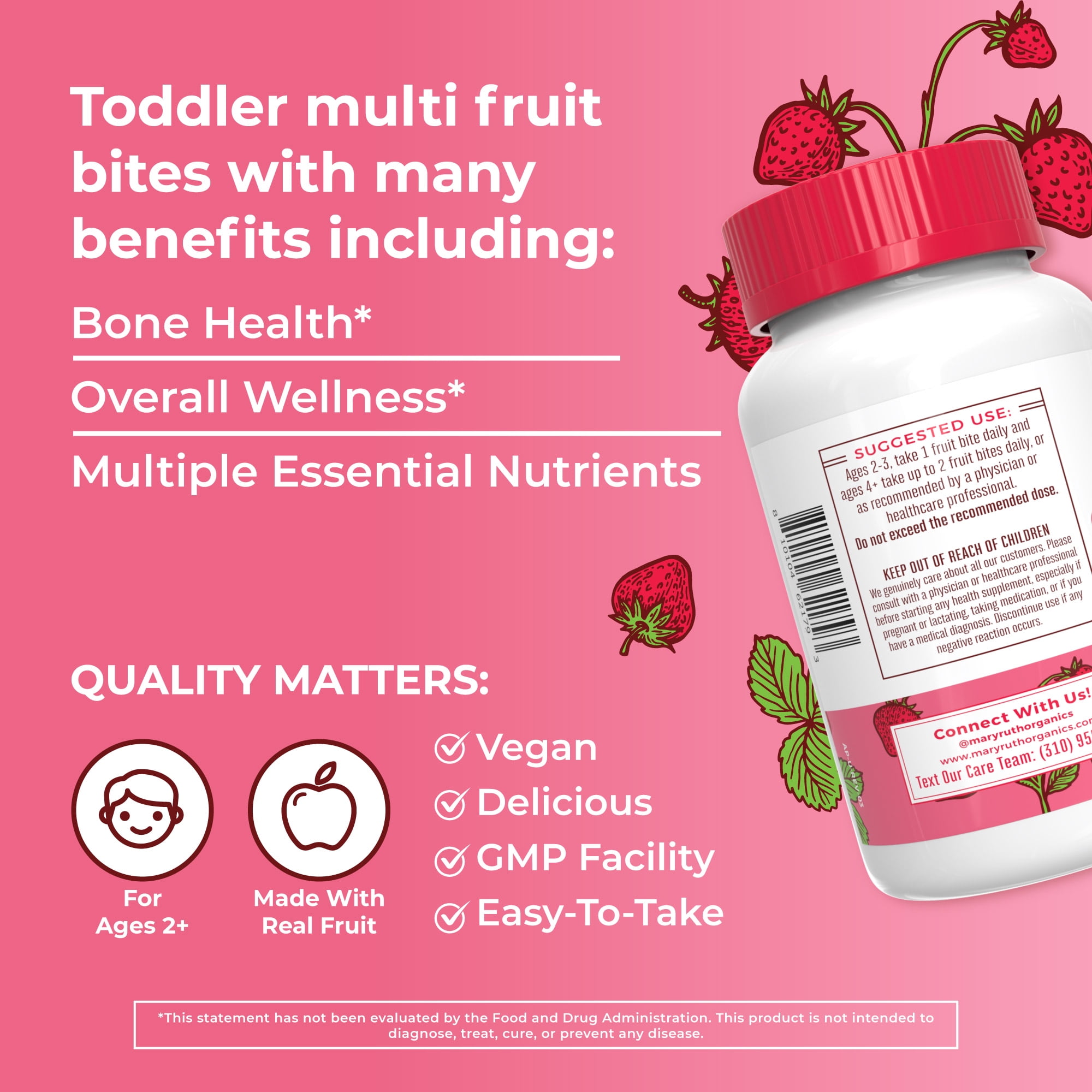 MaryRuth Organic Strawberry Flavored Toddler Multivitamin Fruit Bites by MaryRuth - 30 Count