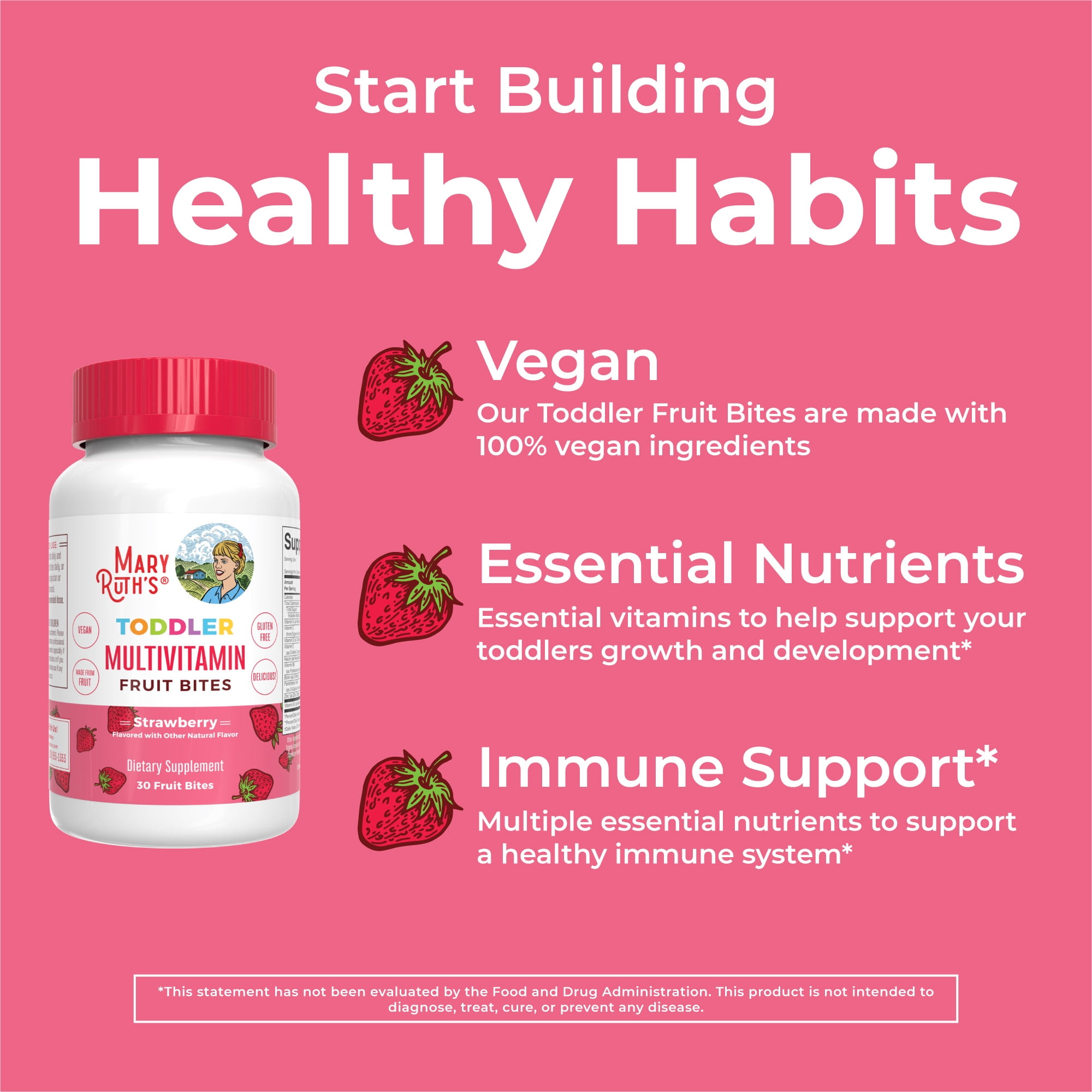 MaryRuth Organic Strawberry Flavored Toddler Multivitamin Fruit Bites by MaryRuth - 30 Count