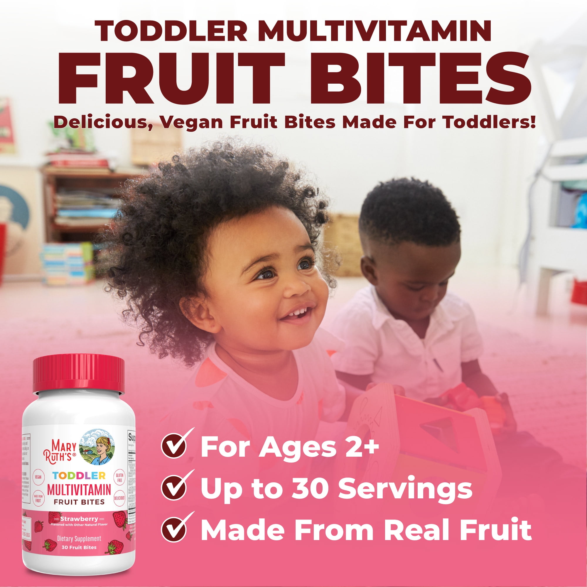 MaryRuth Organic Strawberry Flavored Toddler Multivitamin Fruit Bites by MaryRuth - 30 Count