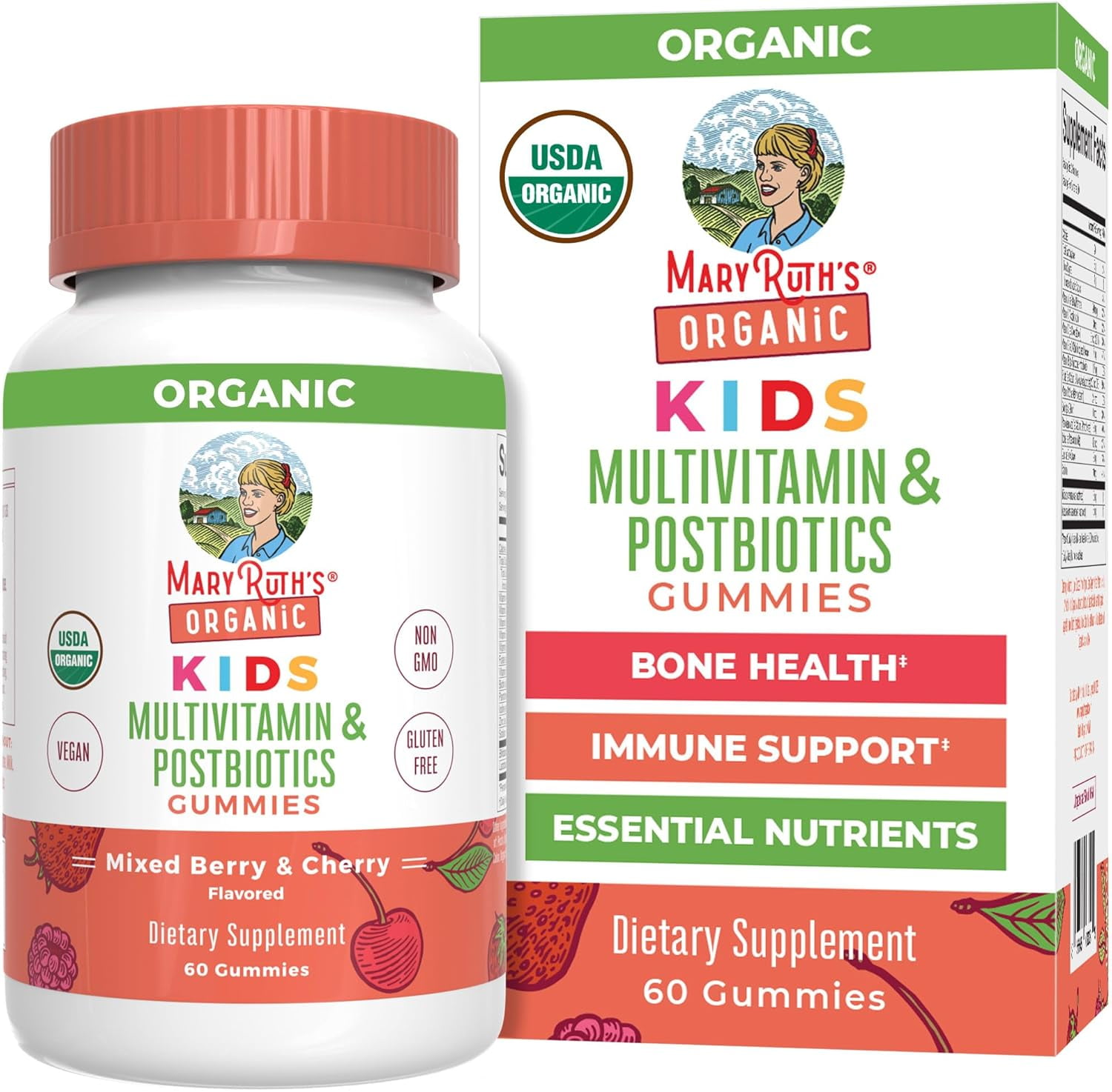 MaryRuth's USDA Organic Kids Multivitamin Gummies with Postbiotics - Vegan Non-GMO - Lactobacillus Rhamnosus - Ages 4+ - 60 Count