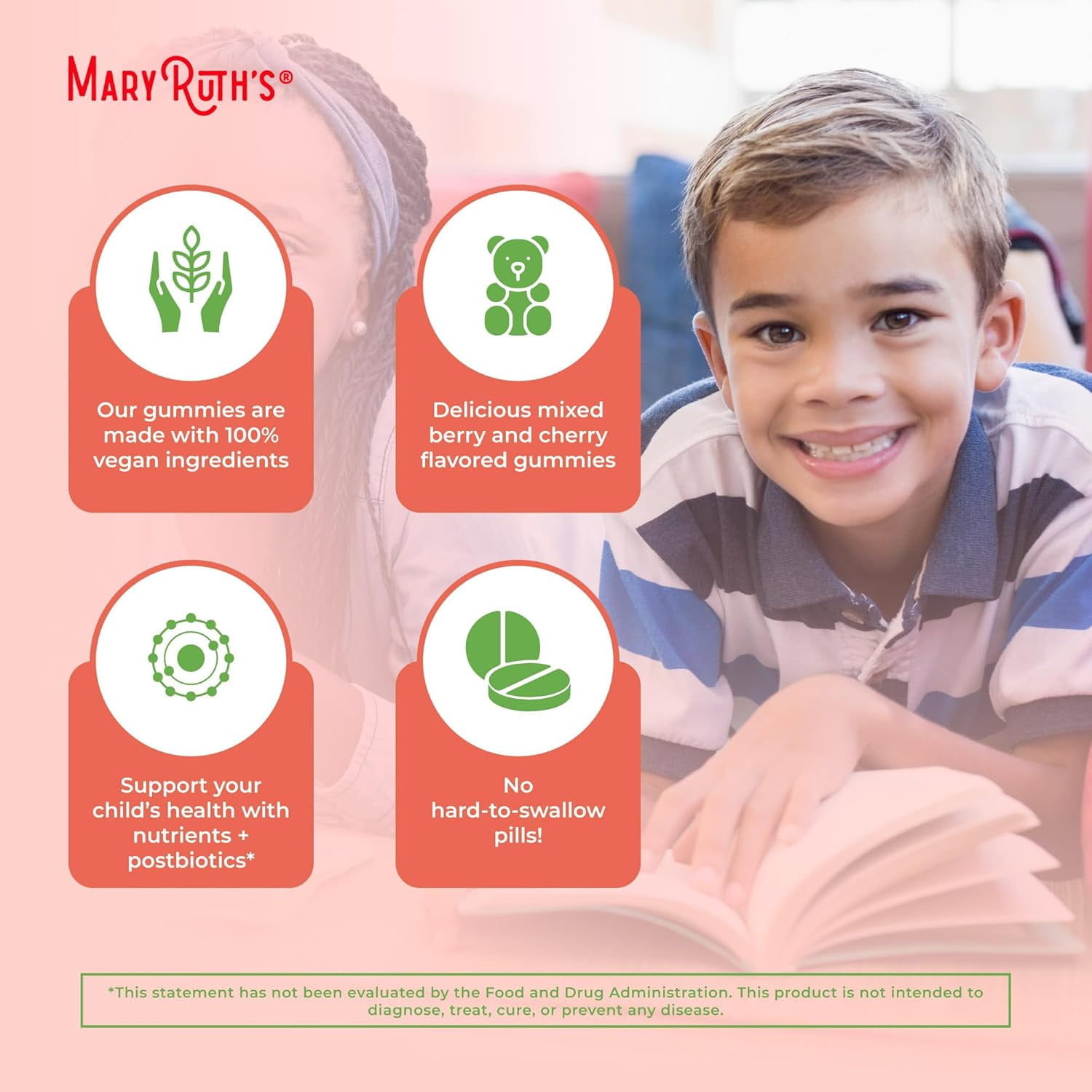 MaryRuth's USDA Organic Kids Multivitamin Gummies with Postbiotics - Vegan Non-GMO - Lactobacillus Rhamnosus - Ages 4+ - 60 Count
