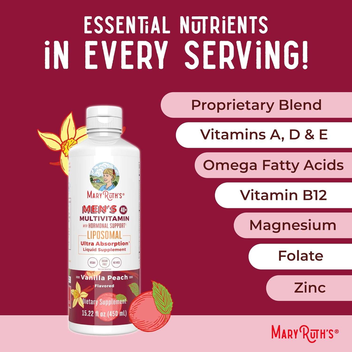 MaryRuth's Liposomal Multivitamin for Men 40 Plus Enhanced Absorption High Potency Daily Vitamins 15.22 fl oz 450 ml Overall Wellness
