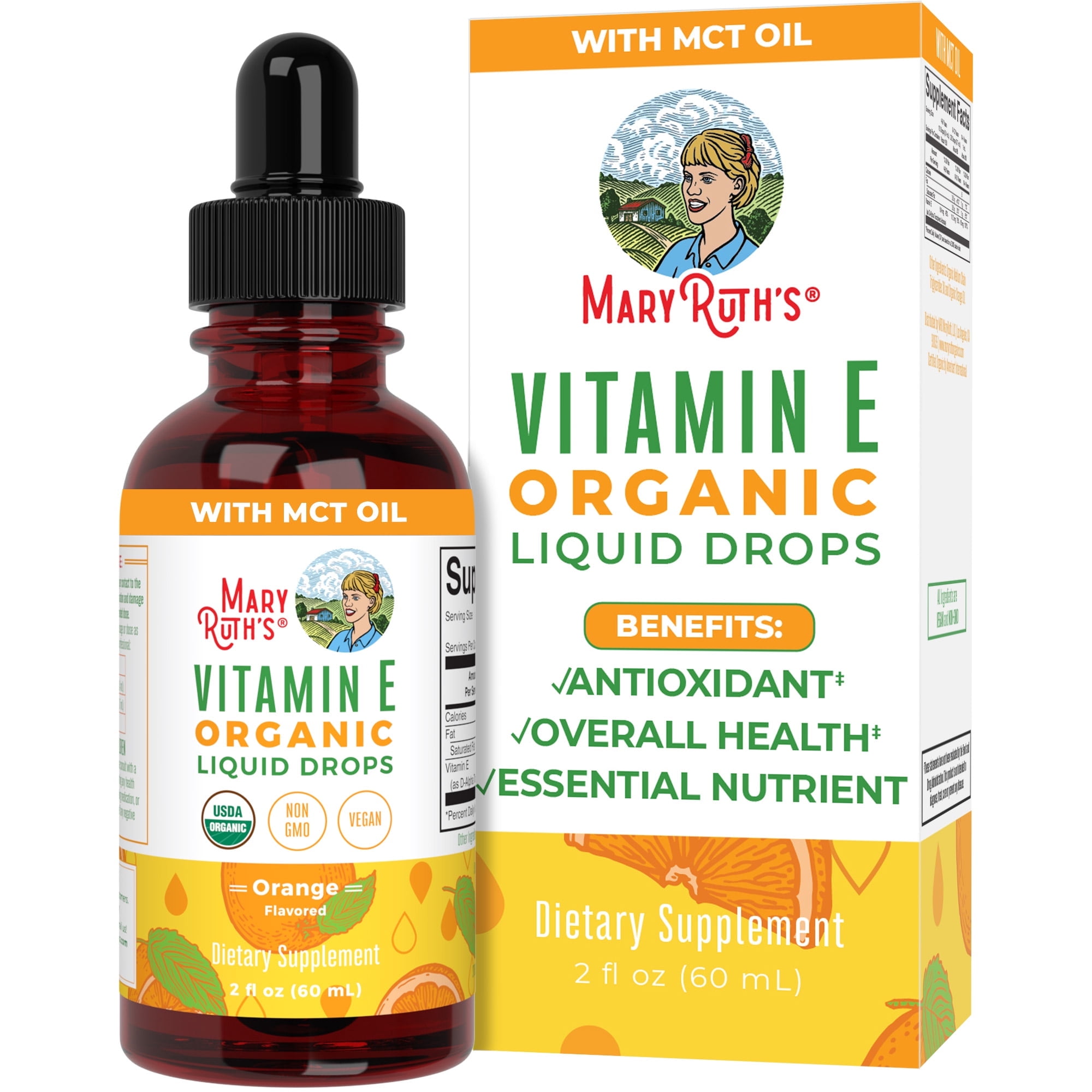 MaryRuths USDA Organic Vitamin E Liquid Drops Adults Kids Vegan Non-GMO Sugar Free 2 fl oz 60 ml
