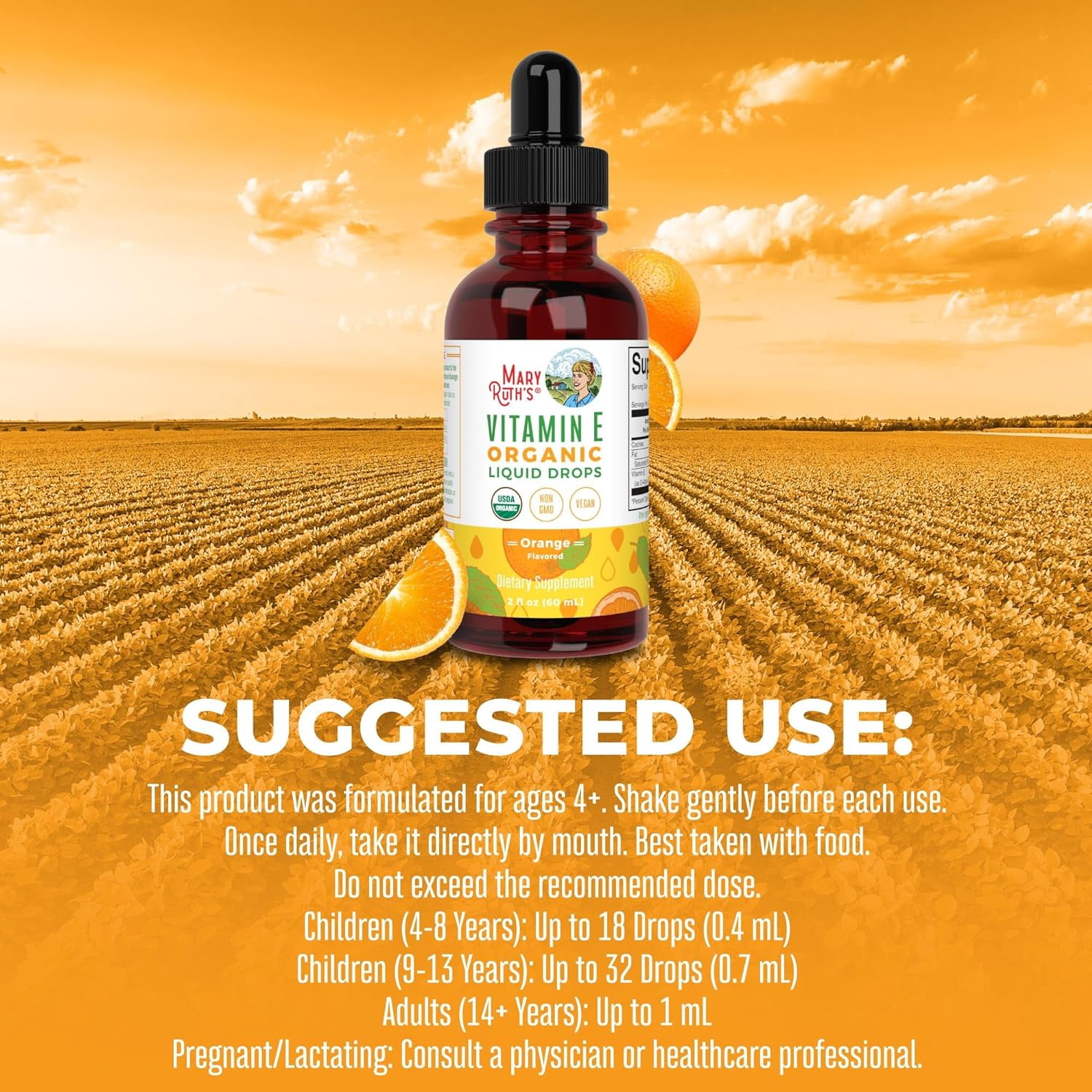 MaryRuths USDA Organic Vitamin E Liquid Drops Adults Kids Vegan Non-GMO Sugar Free 2 fl oz 60 ml