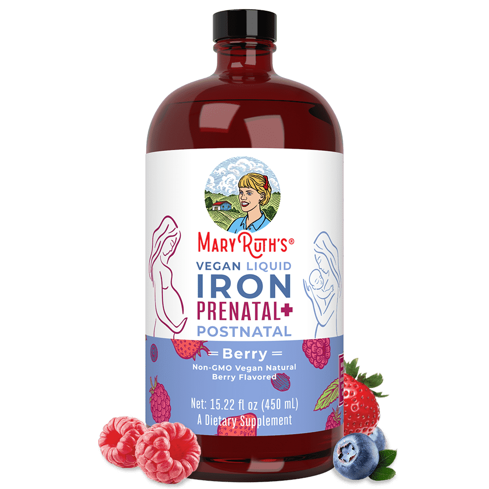 MaryRuth Organics Prenatal Postnatal Iron Liquid Berry 15.22 oz for Enhanced Health