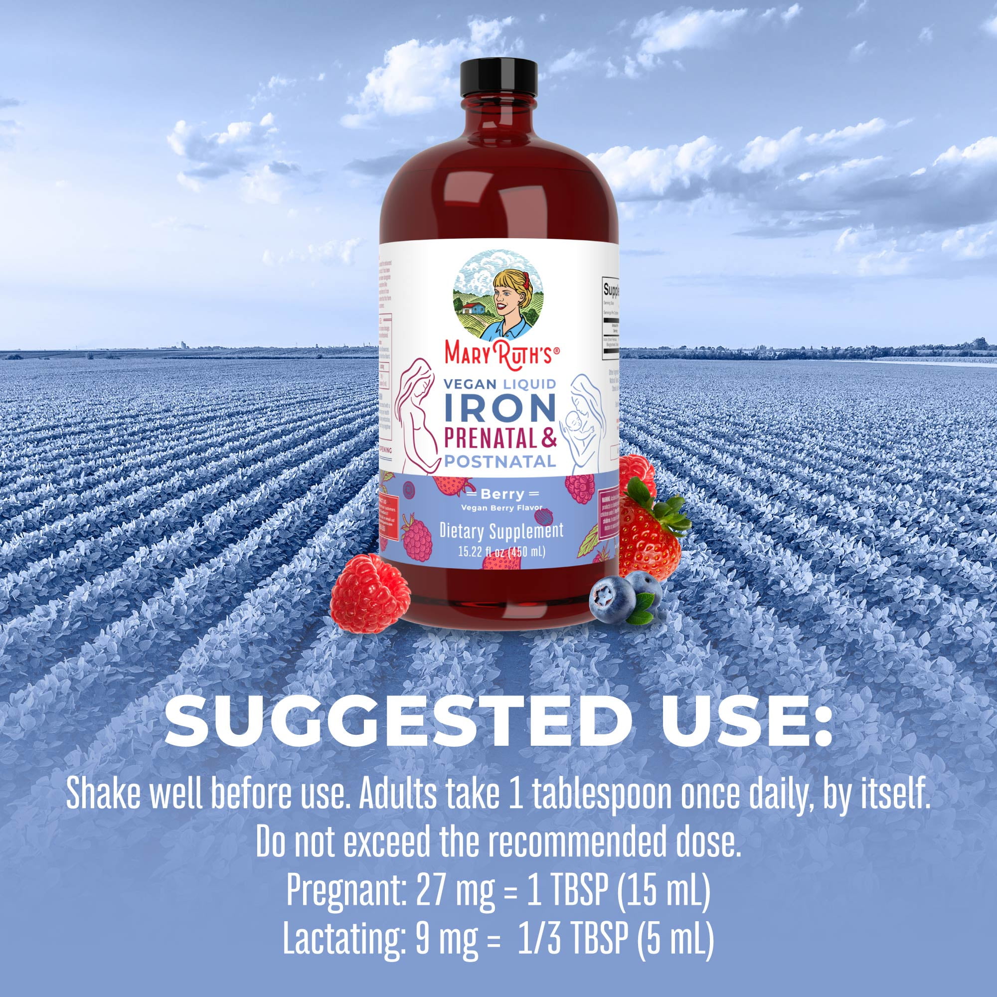 MaryRuth Organics Prenatal Postnatal Iron Liquid Berry 15.22 oz for Enhanced Health