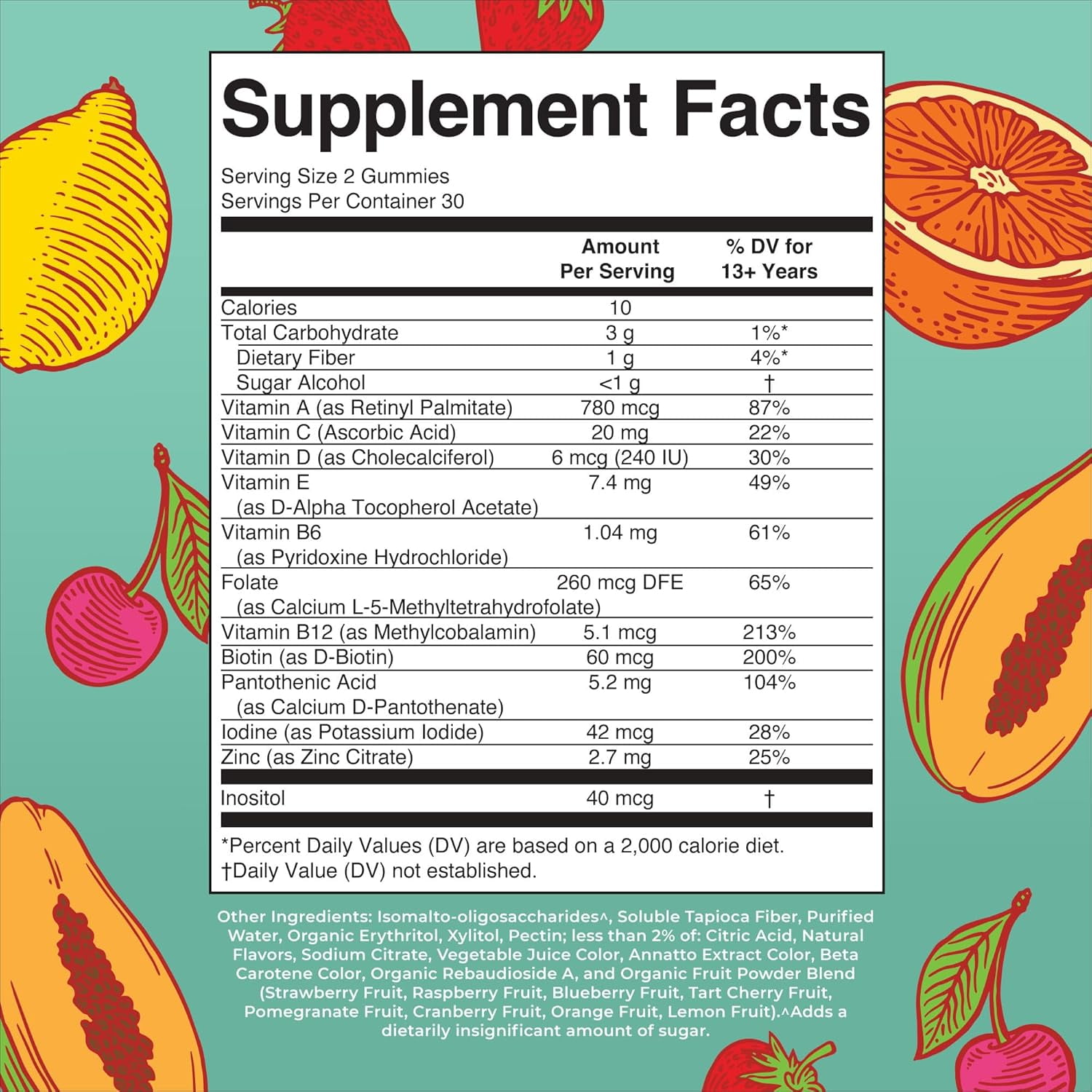 MaryRuth Organics Teen Multivitamin Gummies with C, D, E, B Vitamins, Biotin, Zinc - 60 Count