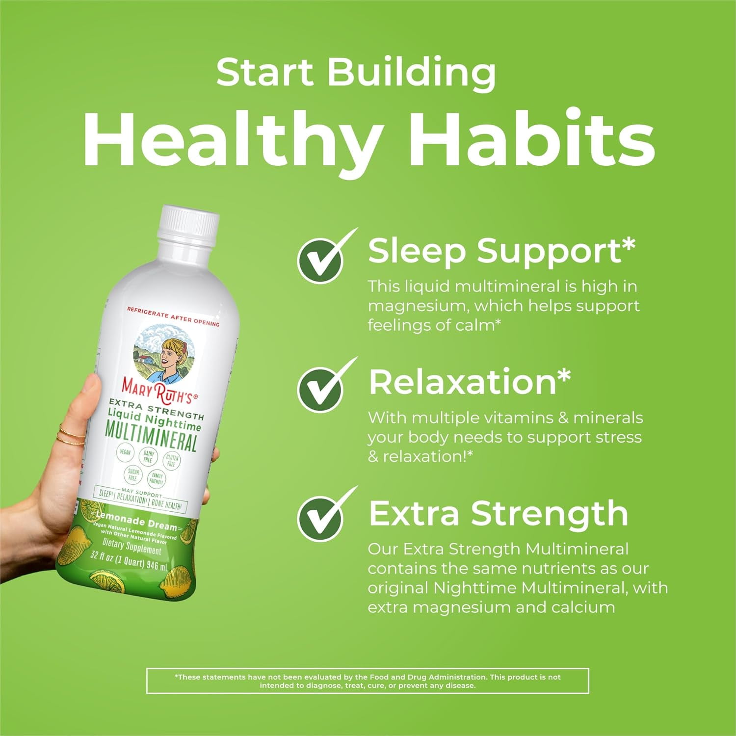 MaryRuth Organics Sleep Support Multimineral Supplement for Adults & Kids Support Relaxation Manage Stress No Melatonin Vegan Non-GMO Clean Label Project Verified 32 Servings