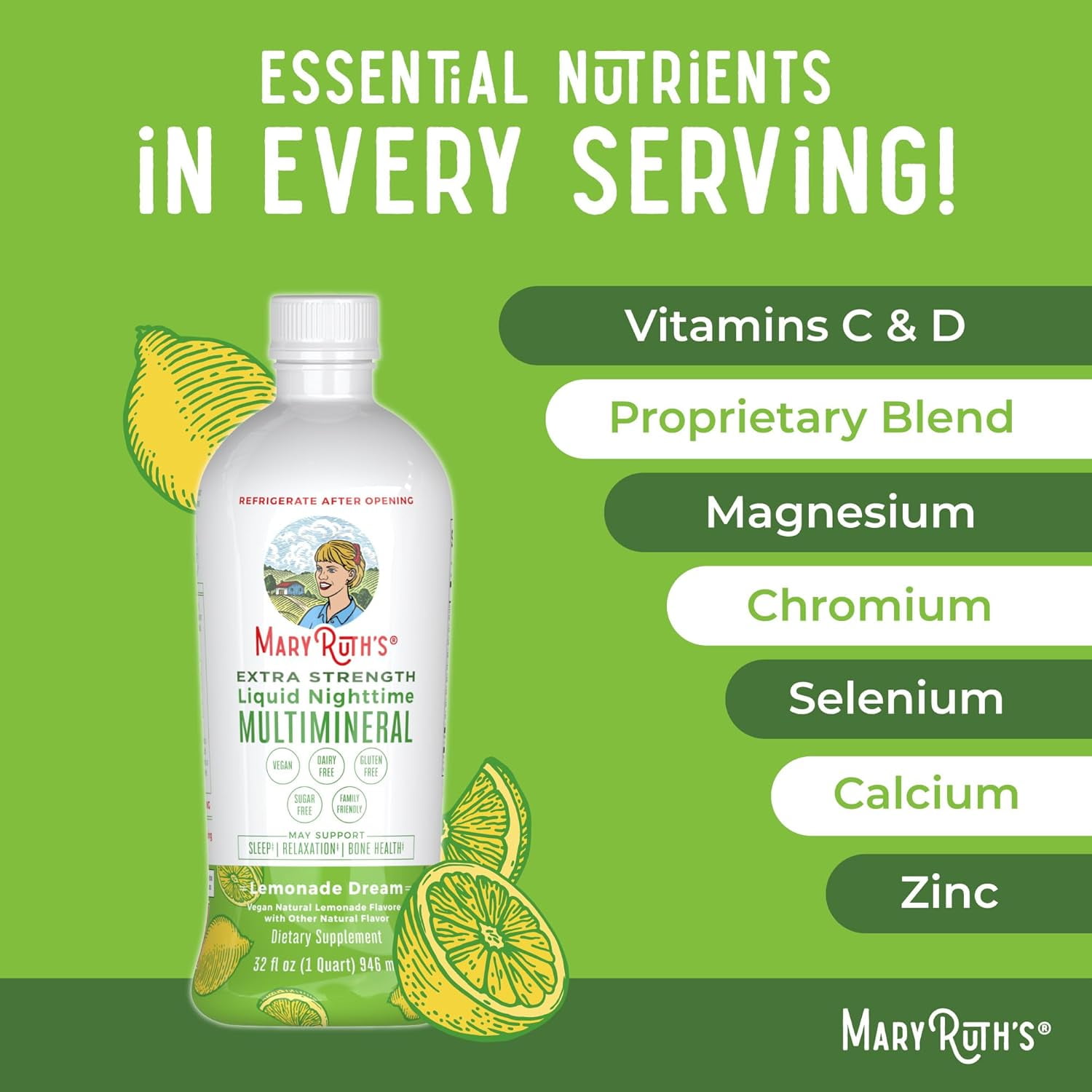 MaryRuth Organics Sleep Support Multimineral Supplement for Adults & Kids Support Relaxation Manage Stress No Melatonin Vegan Non-GMO Clean Label Project Verified 32 Servings