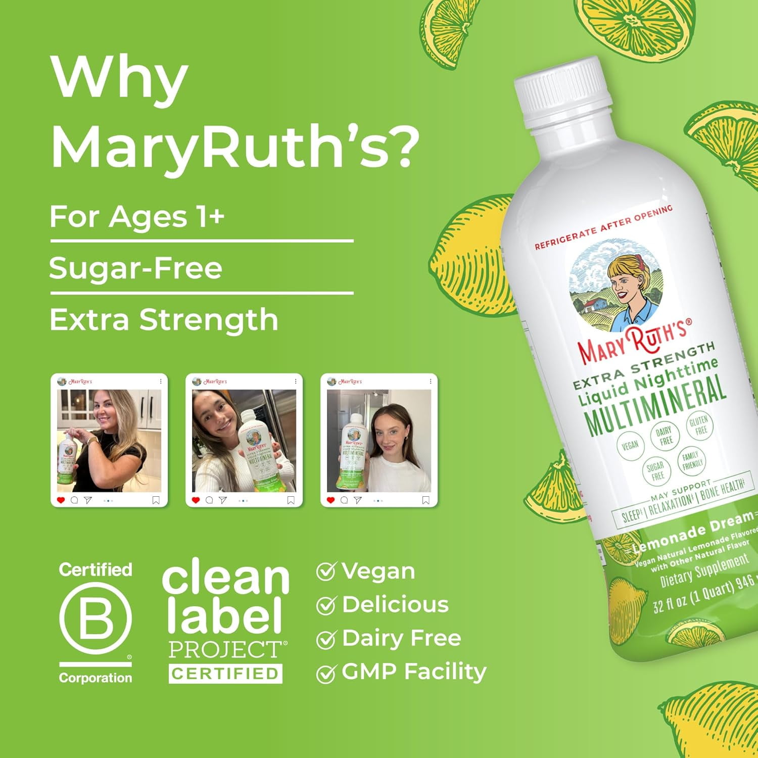 MaryRuth Organics Sleep Support Multimineral Supplement for Adults & Kids Support Relaxation Manage Stress No Melatonin Vegan Non-GMO Clean Label Project Verified 32 Servings