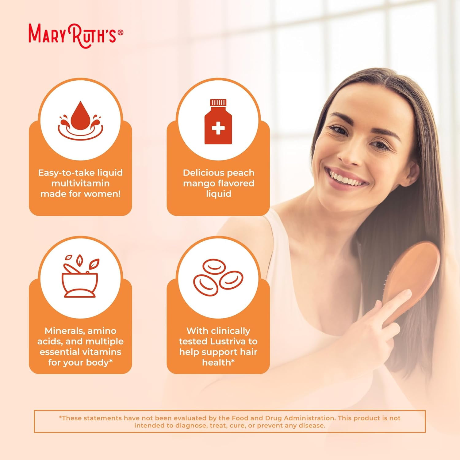 MaryRuths Liquid Multivitamin Lustriva Hair Growth Adult Womens Health Biotin 10000mcg Vitamin D B Vitamins Thicker Hair Wrinkles Fine Lines Skin Care Ages 18+ 30 fl oz