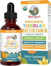 MaryRuths Organic Toddler Multivitamin Liquid Drops Iron Orange Vanilla Vegan Non-GMO 2 fl oz 60 ml Overall Wellness
