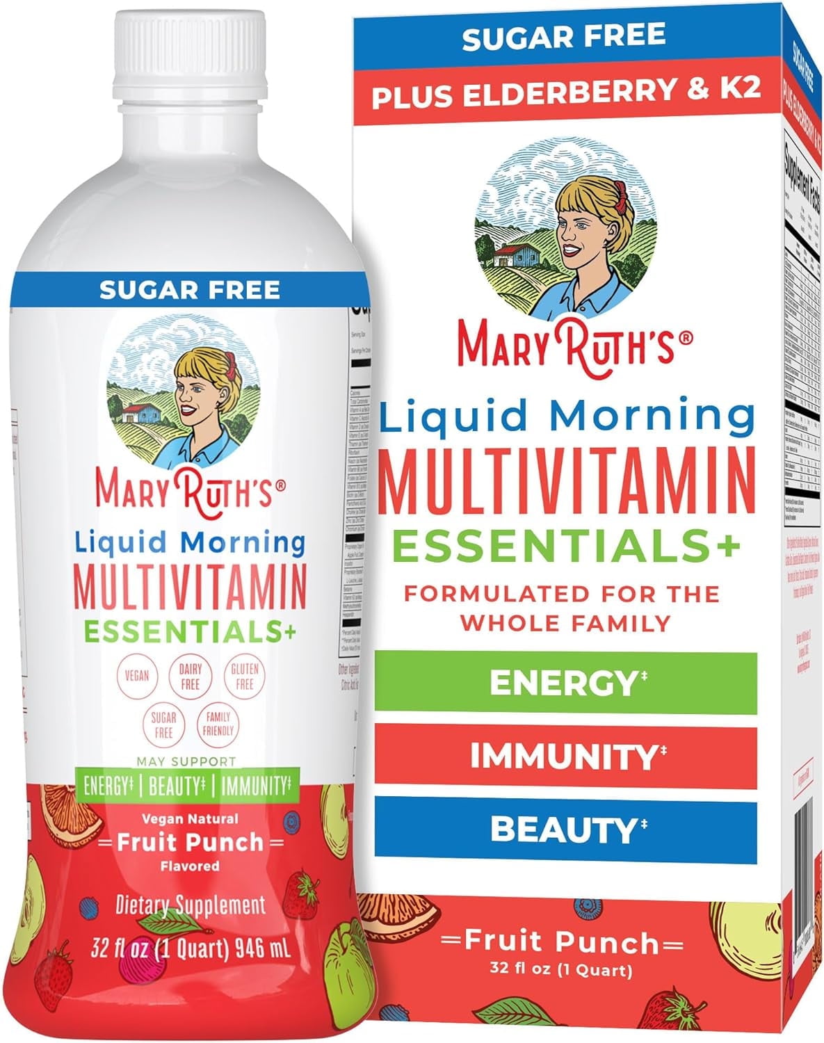 MaryRuth Multivitamin Men Women Kids No Added Sugar Vitamin A C D E B6 B12 Biotin Zinc Immune Support Energy Daily Vegan 32 Fl Oz