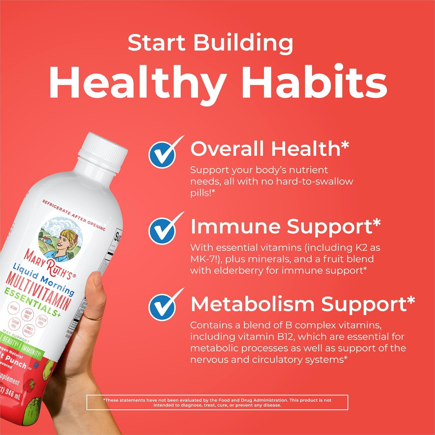 MaryRuth Multivitamin Men Women Kids No Added Sugar Vitamin A C D E B6 B12 Biotin Zinc Immune Support Energy Daily Vegan 32 Fl Oz