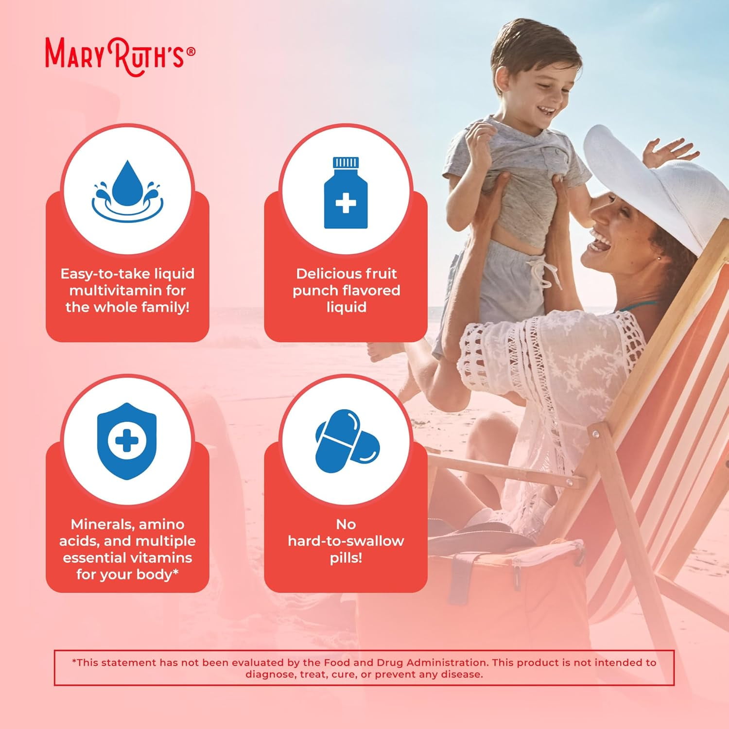 MaryRuth Multivitamin Men Women Kids No Added Sugar Vitamin A C D E B6 B12 Biotin Zinc Immune Support Energy Daily Vegan 32 Fl Oz