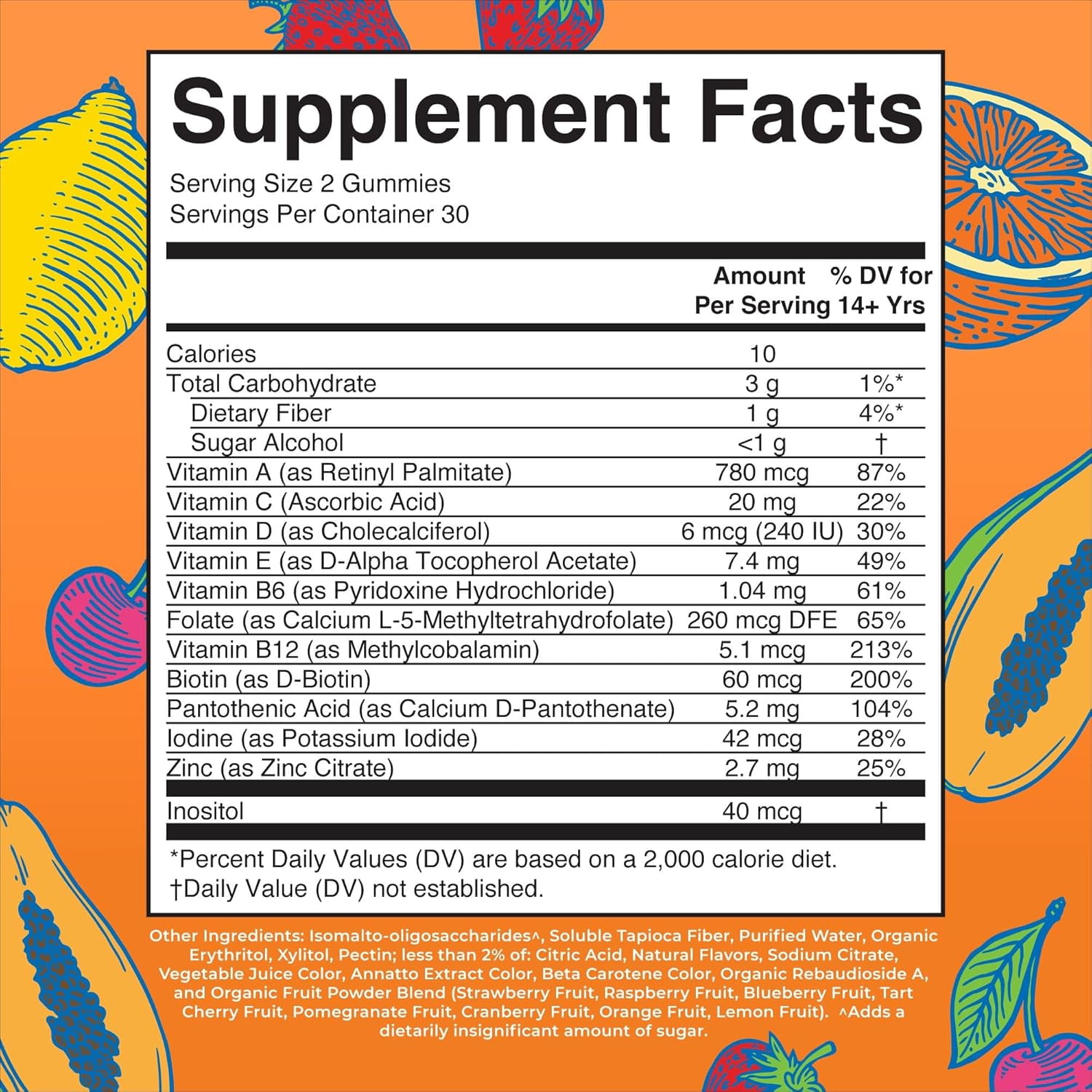 MaryRuth Organics Adult Multivitamin Gummies Strawberry Papaya Super Punch Flavors Vegan Sugar Free 60 Count Overall Wellness