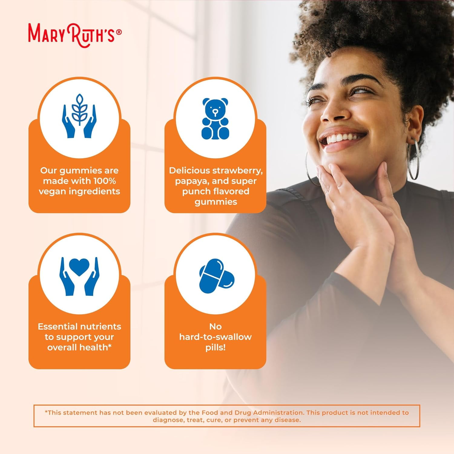MaryRuth Organics Adult Multivitamin Gummies Strawberry Papaya Super Punch Flavors Vegan Sugar Free 60 Count Overall Wellness