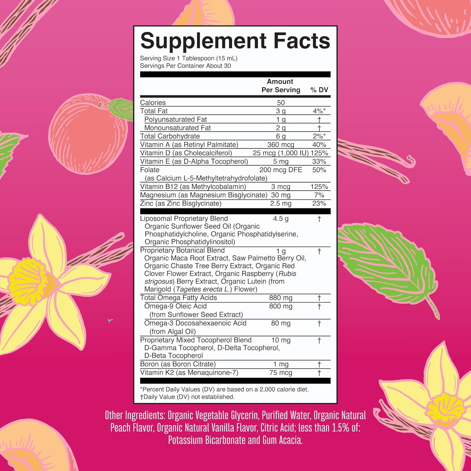 MaryRuth's Organic Women's Multivitamin Liposomal Hormonal & Immune Support Vanilla Peach Sugar Free Vegan 15.22 fl oz