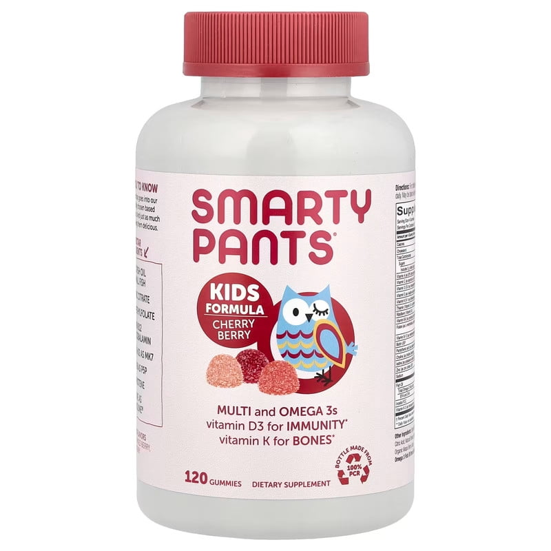 SmartyPants Kids Cherry Berry Multi Omega 3 Fish Oil Gummy Vitamins with D3 C B12 120 ct