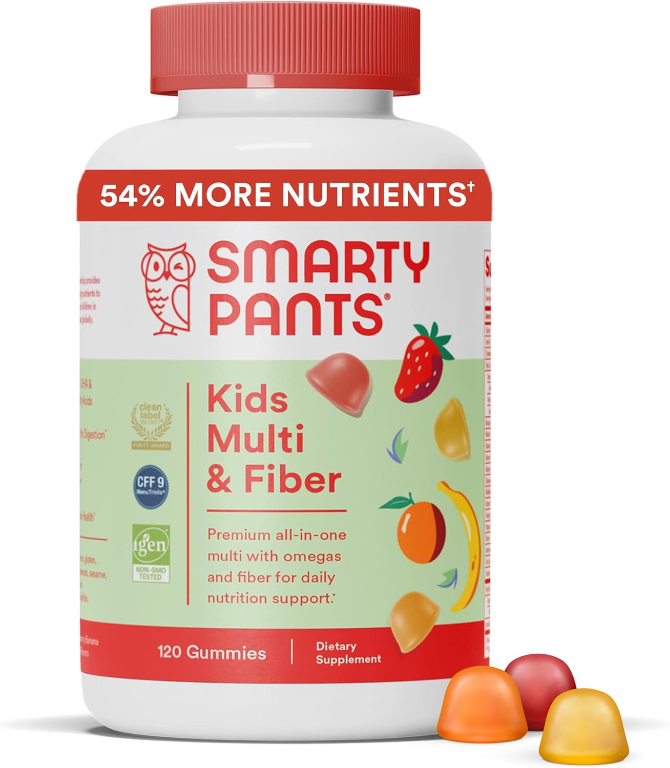 SmartyPants Kids Multi Fiber Omega 3 Fish Oil Gummy Vitamins with D3 C B12 120 Ct