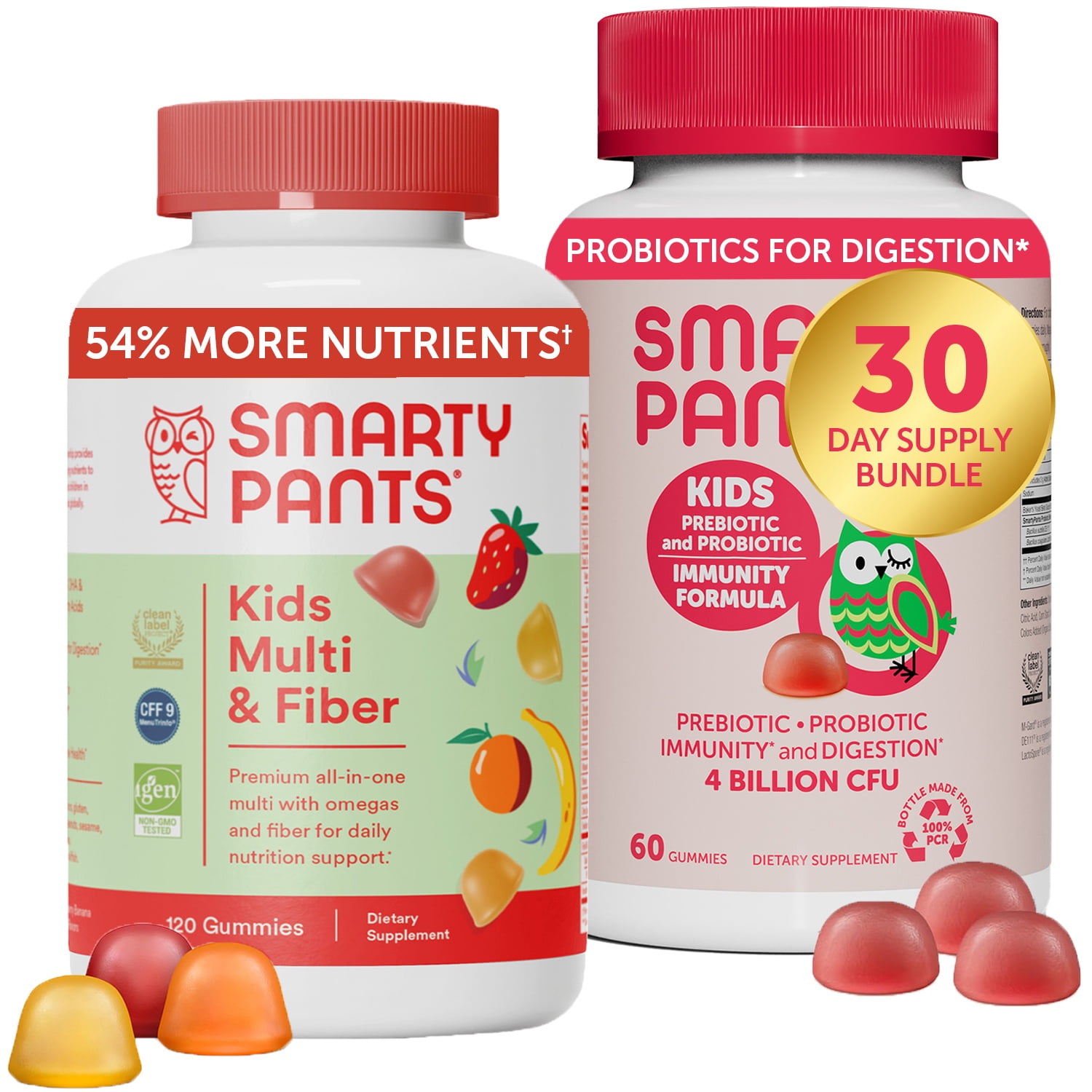 SmartyPants Kids Fiber Multivitamin Probiotic Gummy Bundle 30 Day Supply